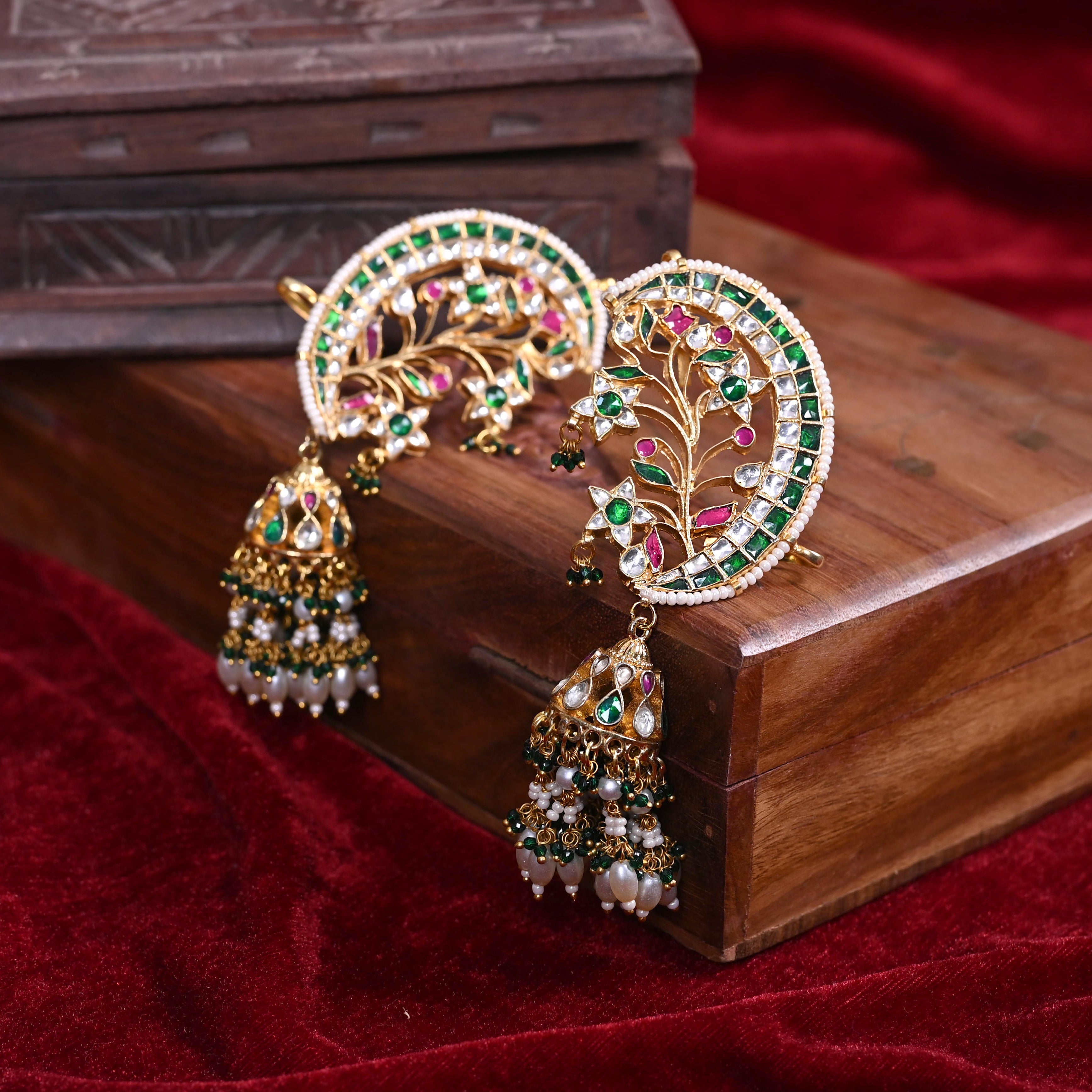 SJE1102- Multi Colour Gold Plated Jadau Kundan Ear Cuffs