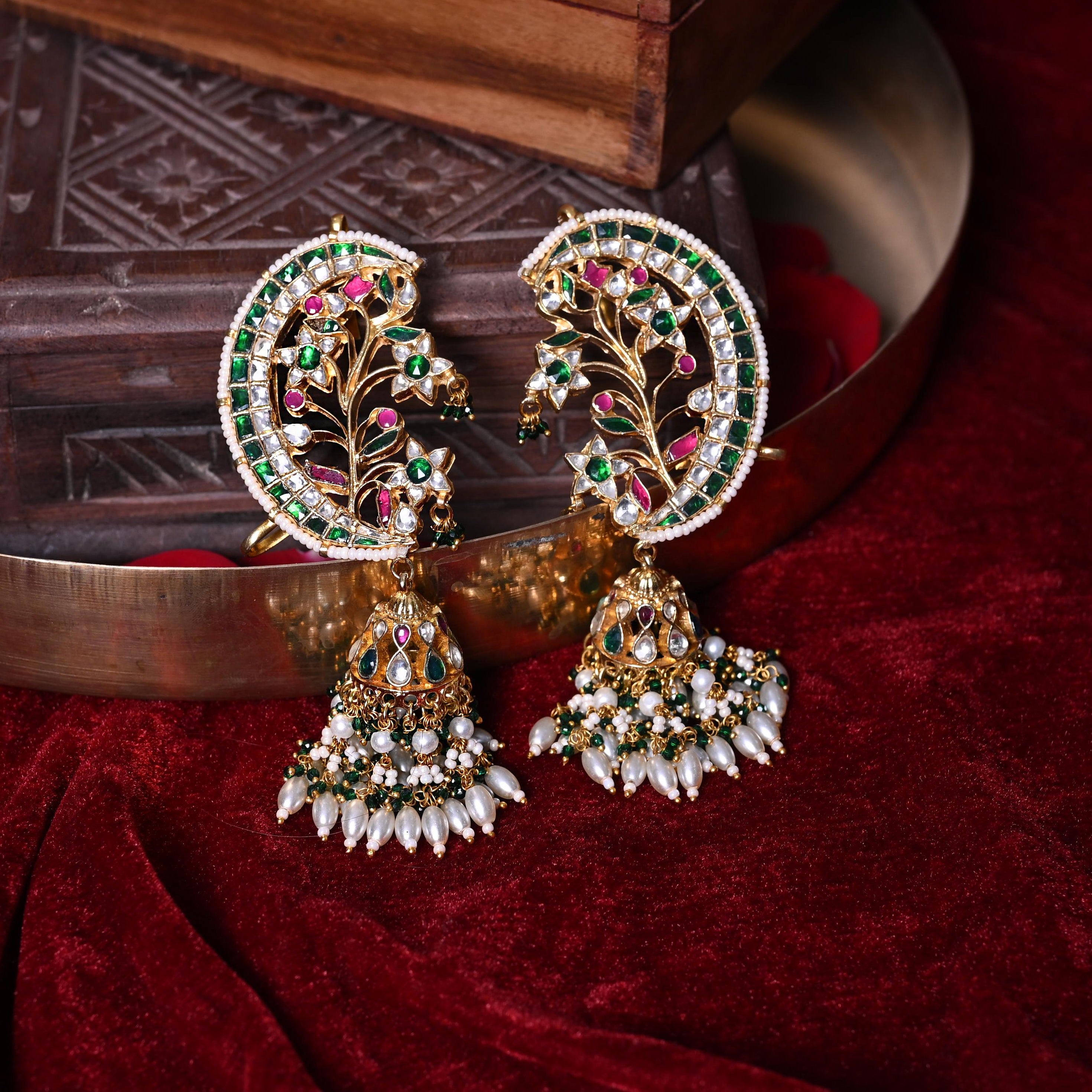 SJE1102- Multi Colour Gold Plated Jadau Kundan Ear Cuffs