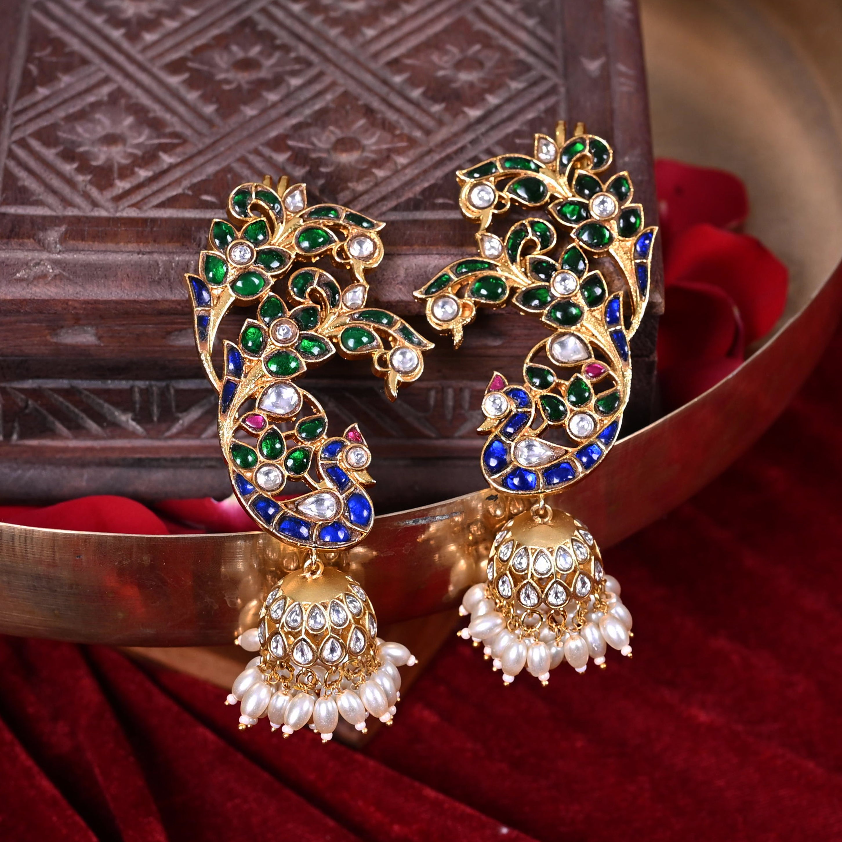 SJE1103- Multi Colour Gold Plated Jadau Kundan Temple Ear Cuffs