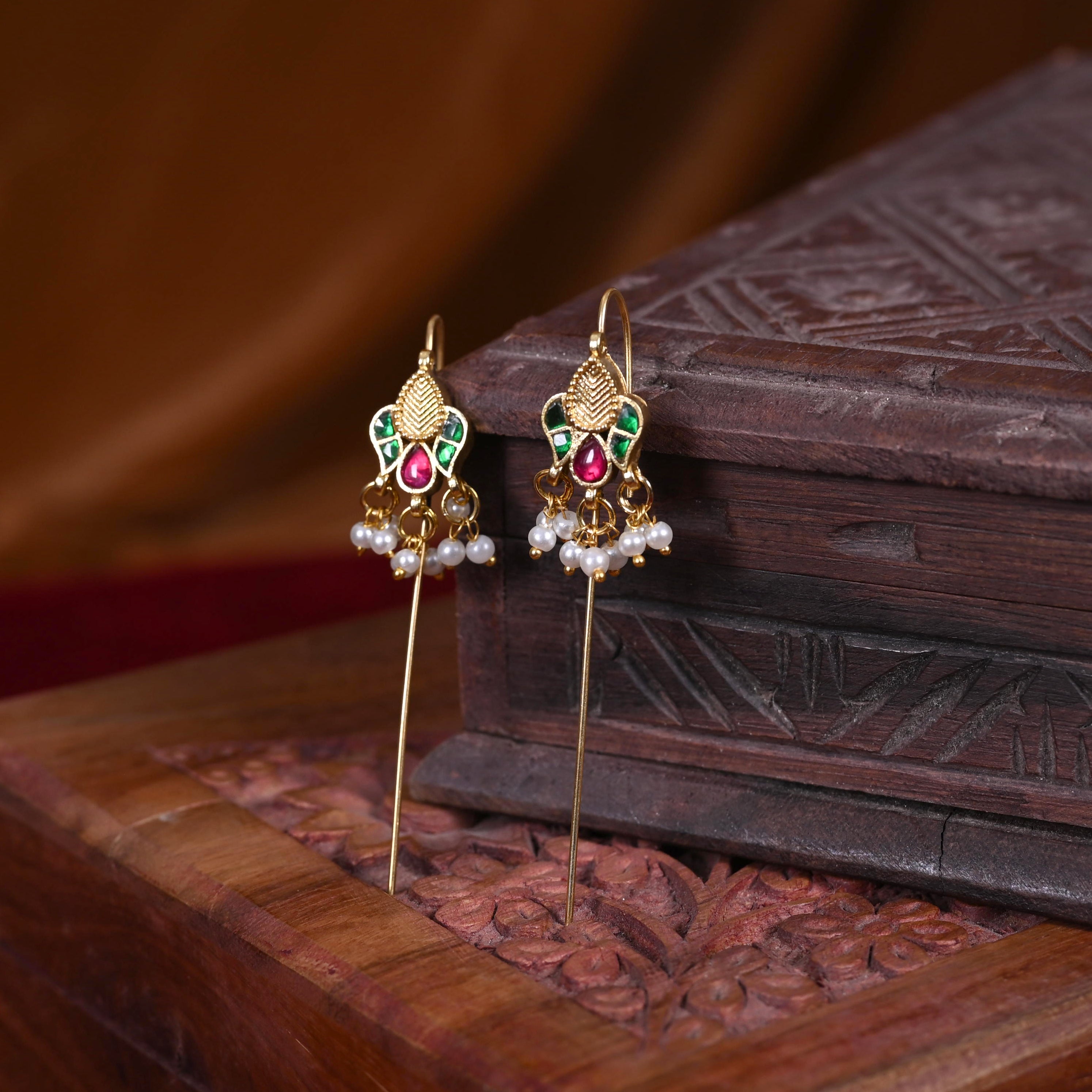 SJE1108- Multi Colour Gold Plated Jadau Kundan Ear Cuffs