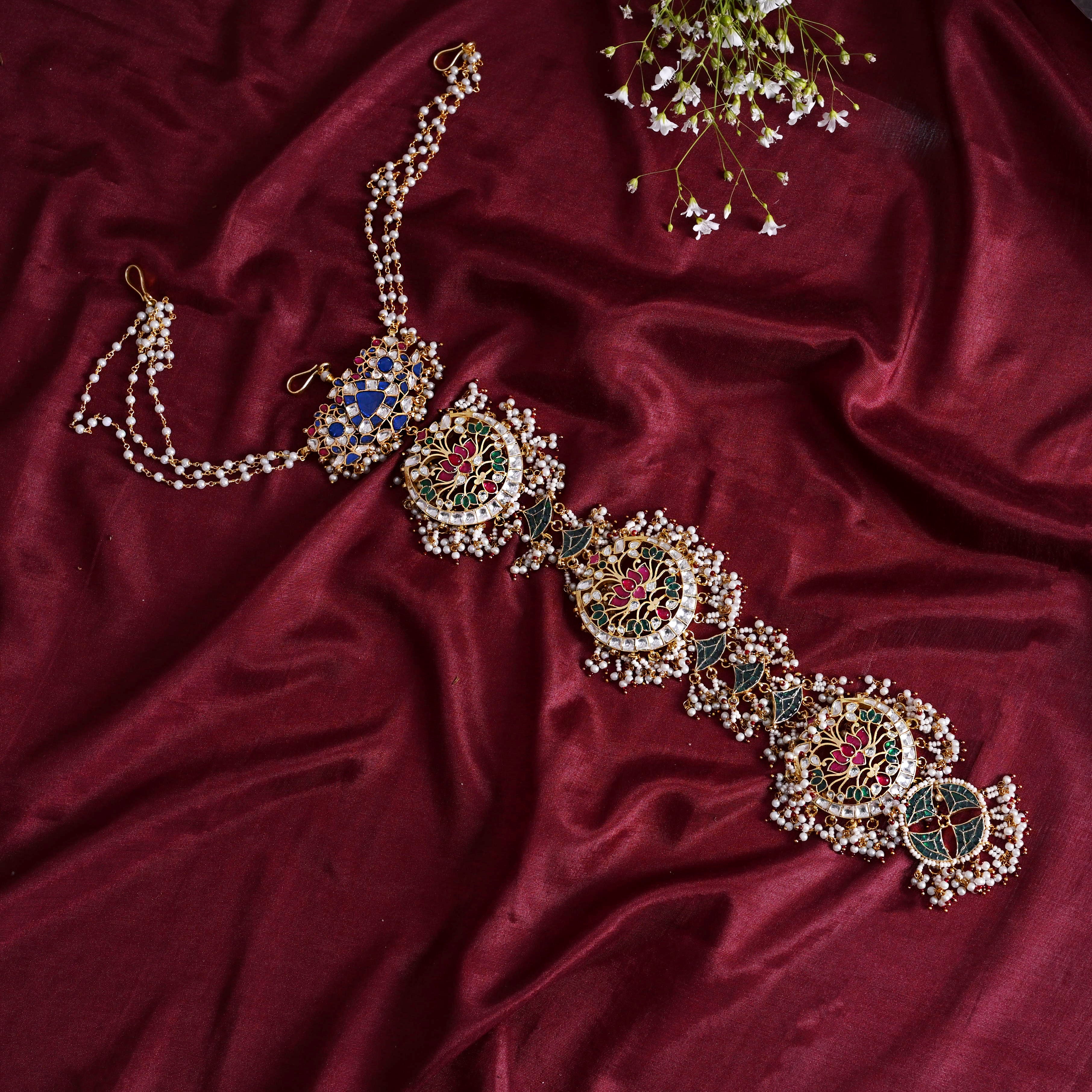 SJBR0011- Multi Colour Gold Plated Jadau Kundan Braid