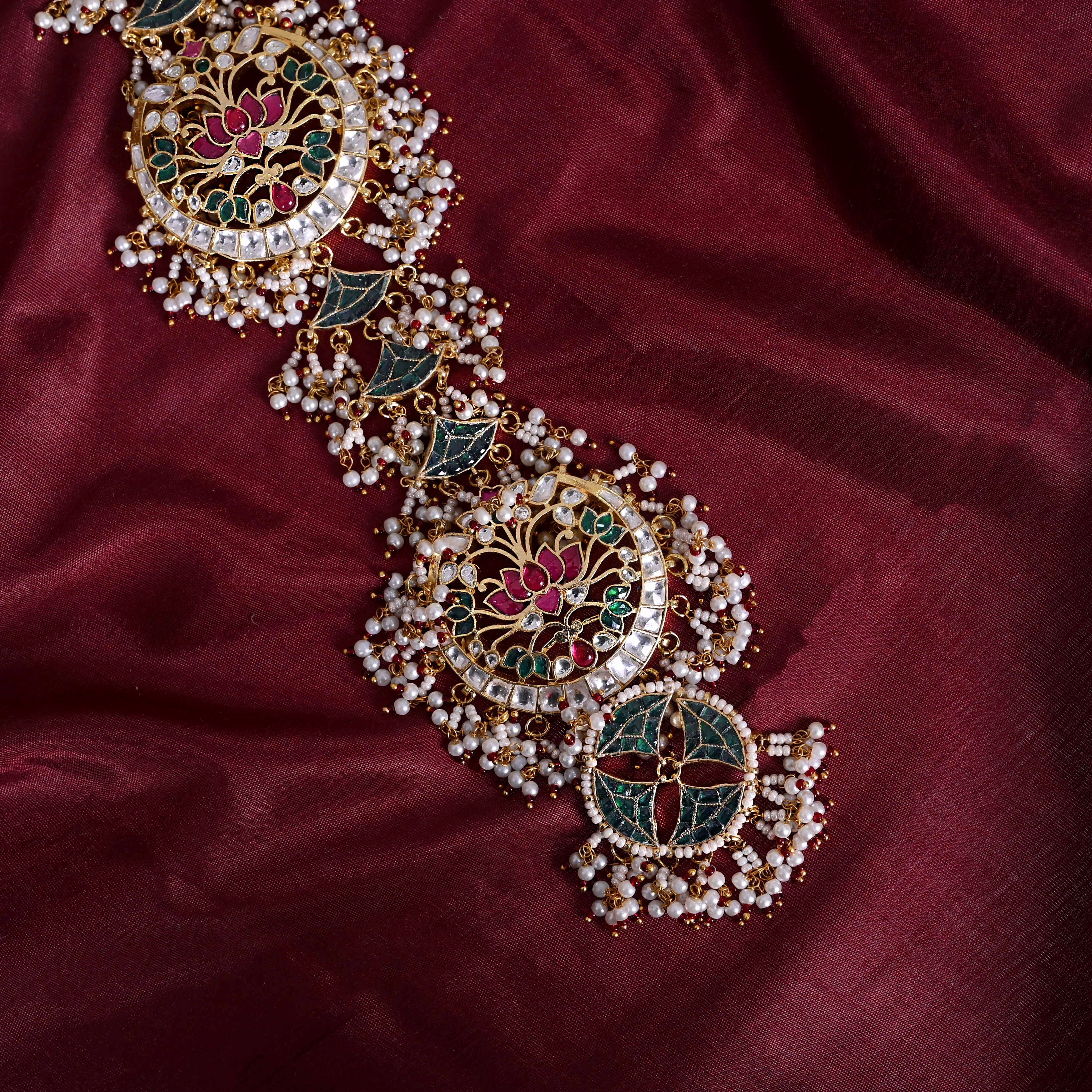 SJBR0011- Multi Colour Gold Plated Jadau Kundan Braid