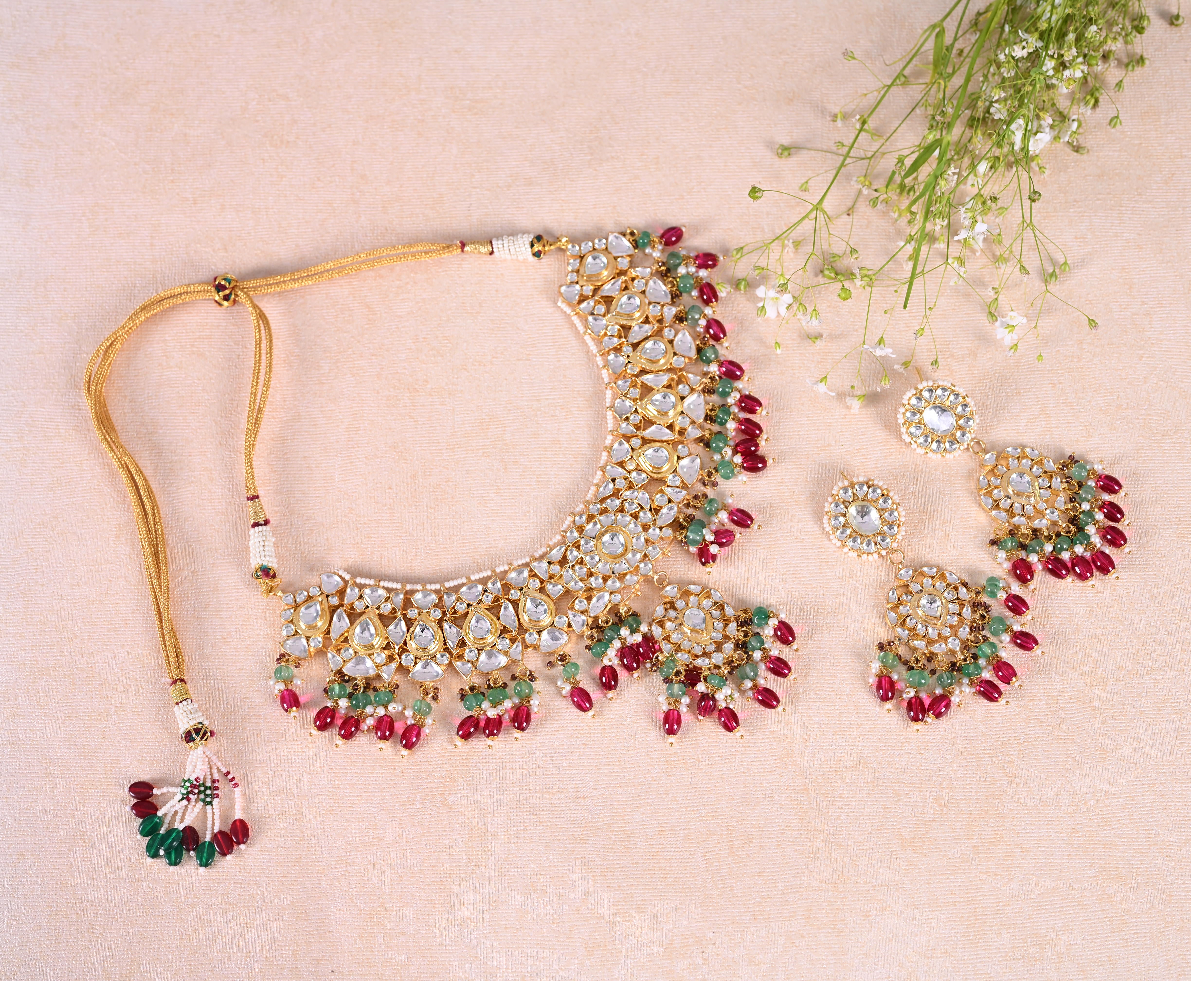 SJN1068- White Colour Gold Plated Jadau Kundan Necklace with Earrings
