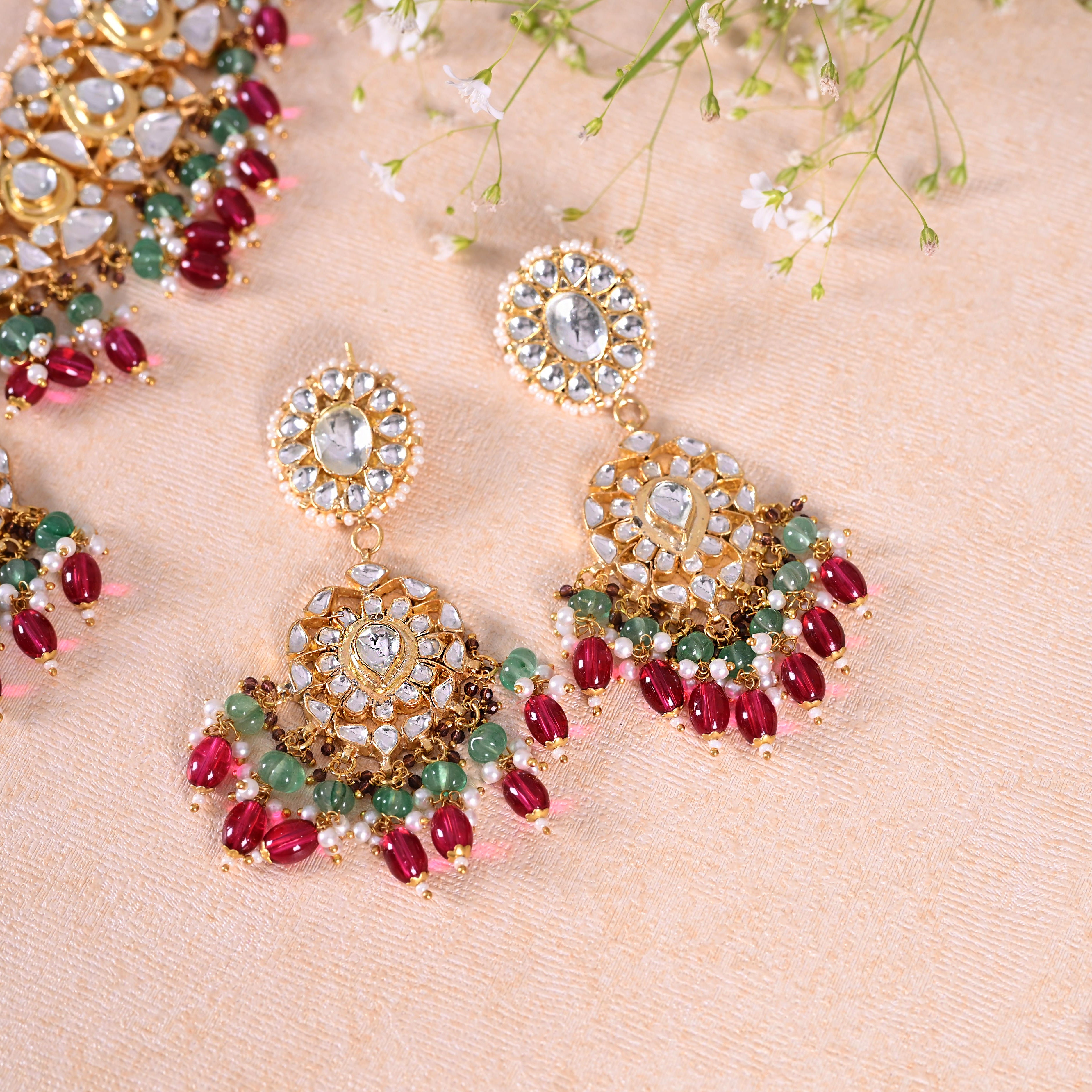 SJN1068- White Colour Gold Plated Jadau Kundan Necklace with Earrings