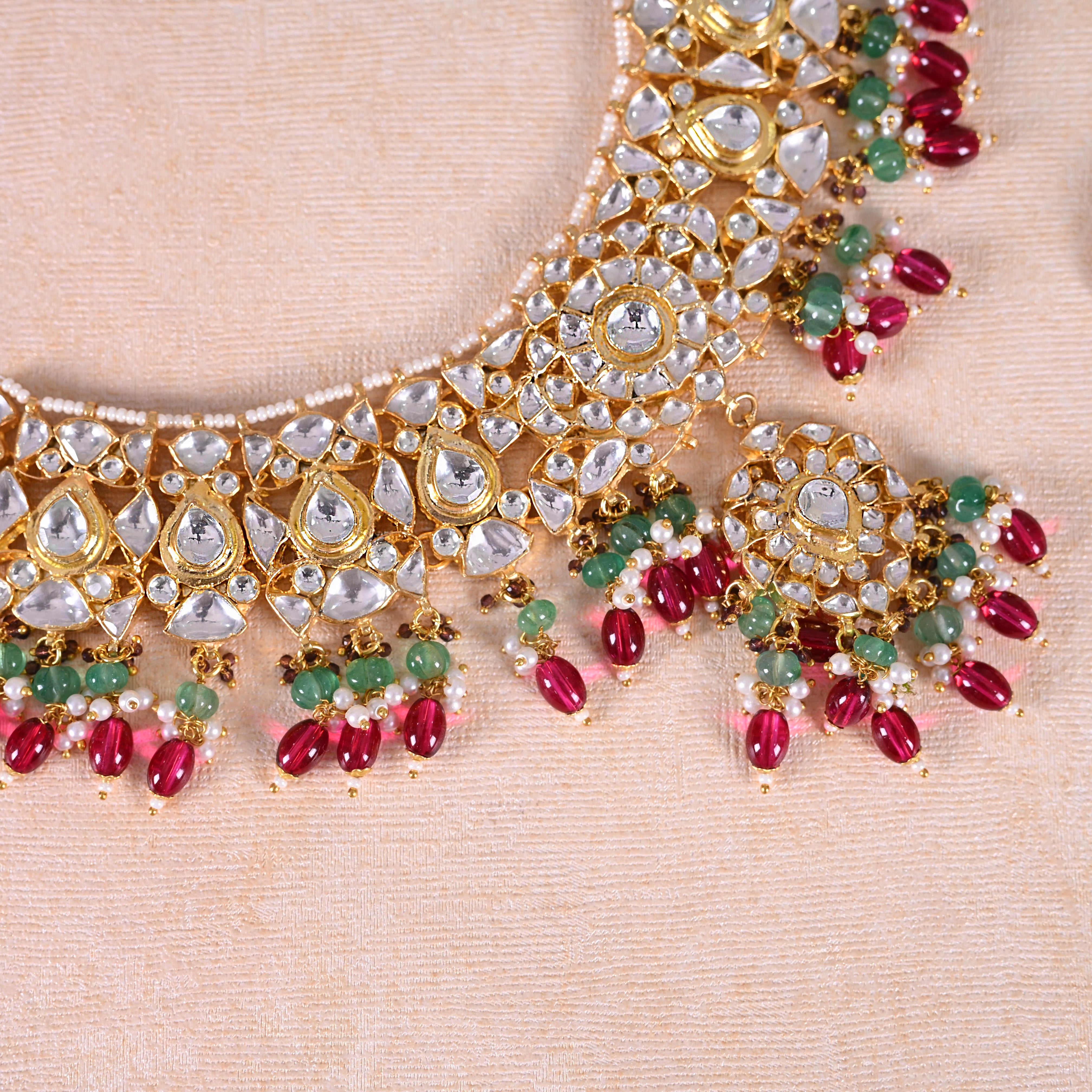 SJN1068- White Colour Gold Plated Jadau Kundan Necklace with Earrings