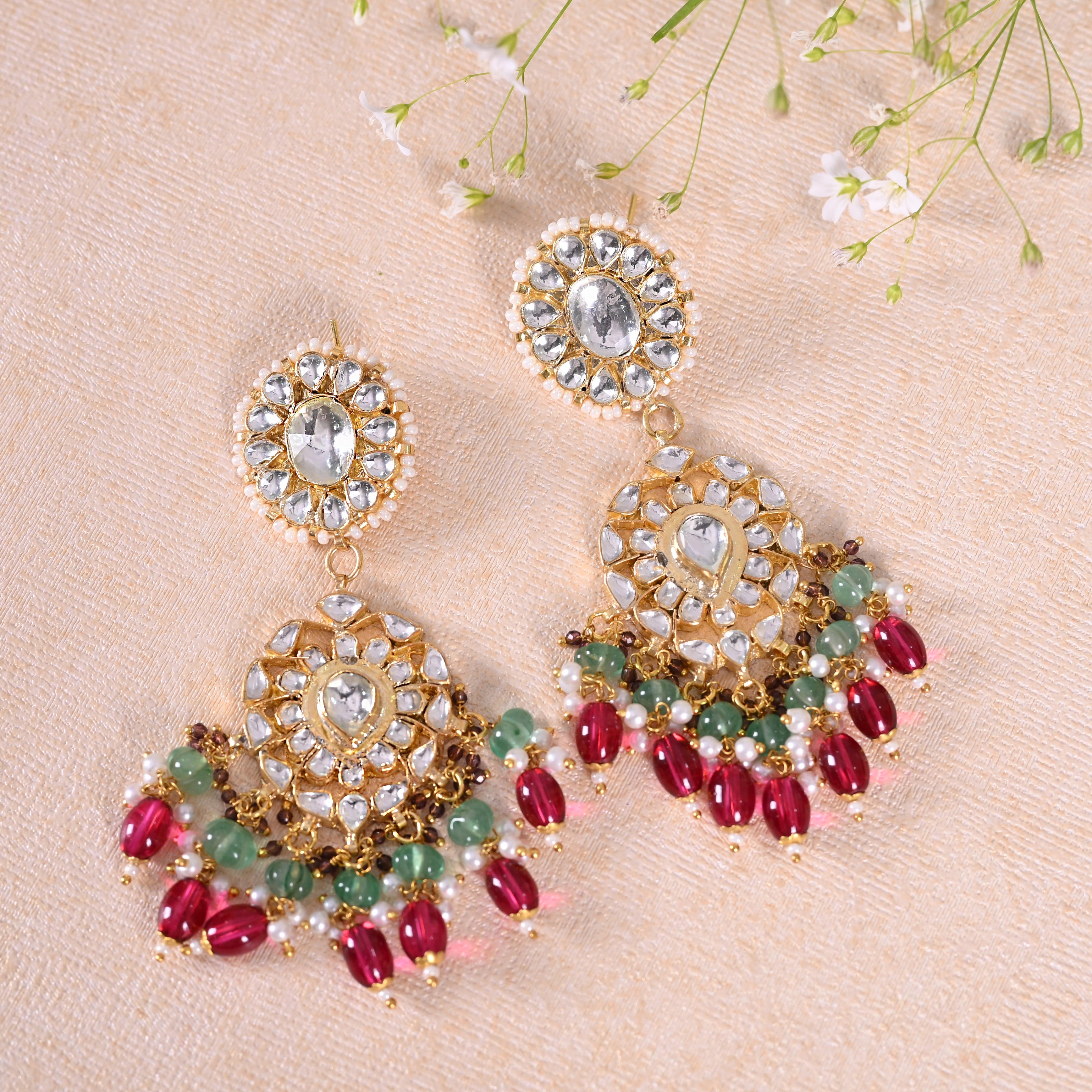 SJN1068- White Colour Gold Plated Jadau Kundan Necklace with Earrings