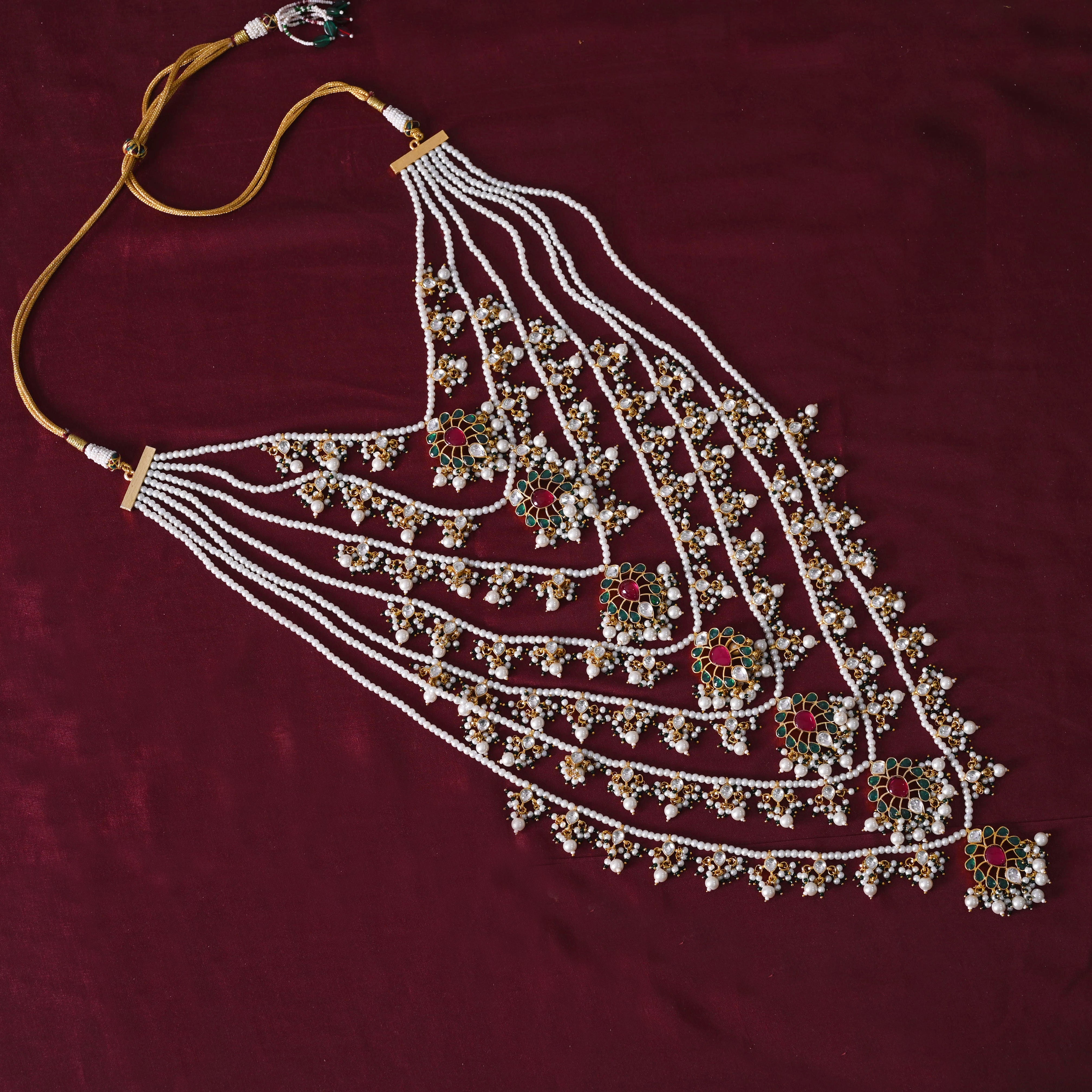 SJN1067- Multi Colour Gold Plated Jadau Kundan Raani Haar (7 Lines)