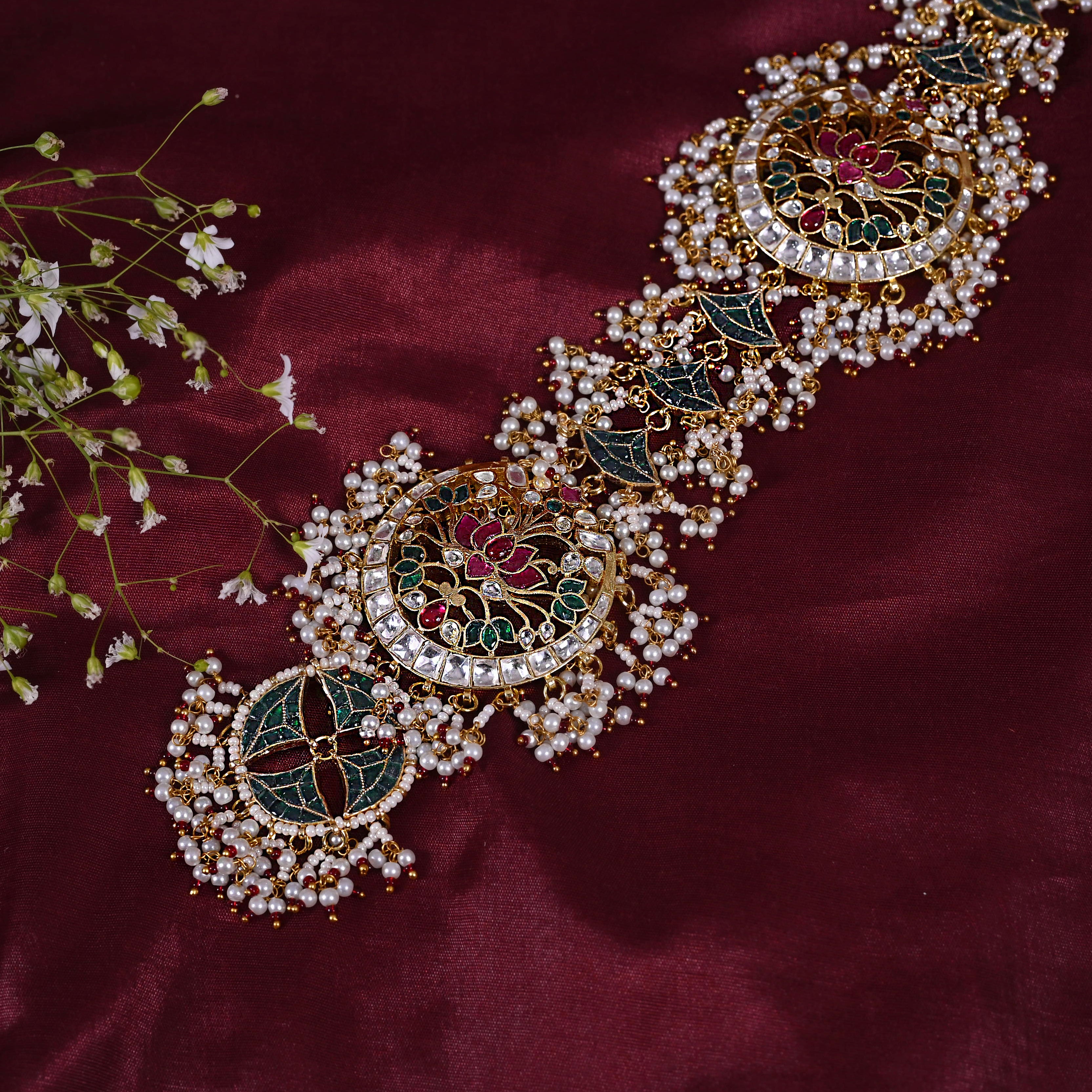 SJBR0011- Multi Colour Gold Plated Jadau Kundan Braid