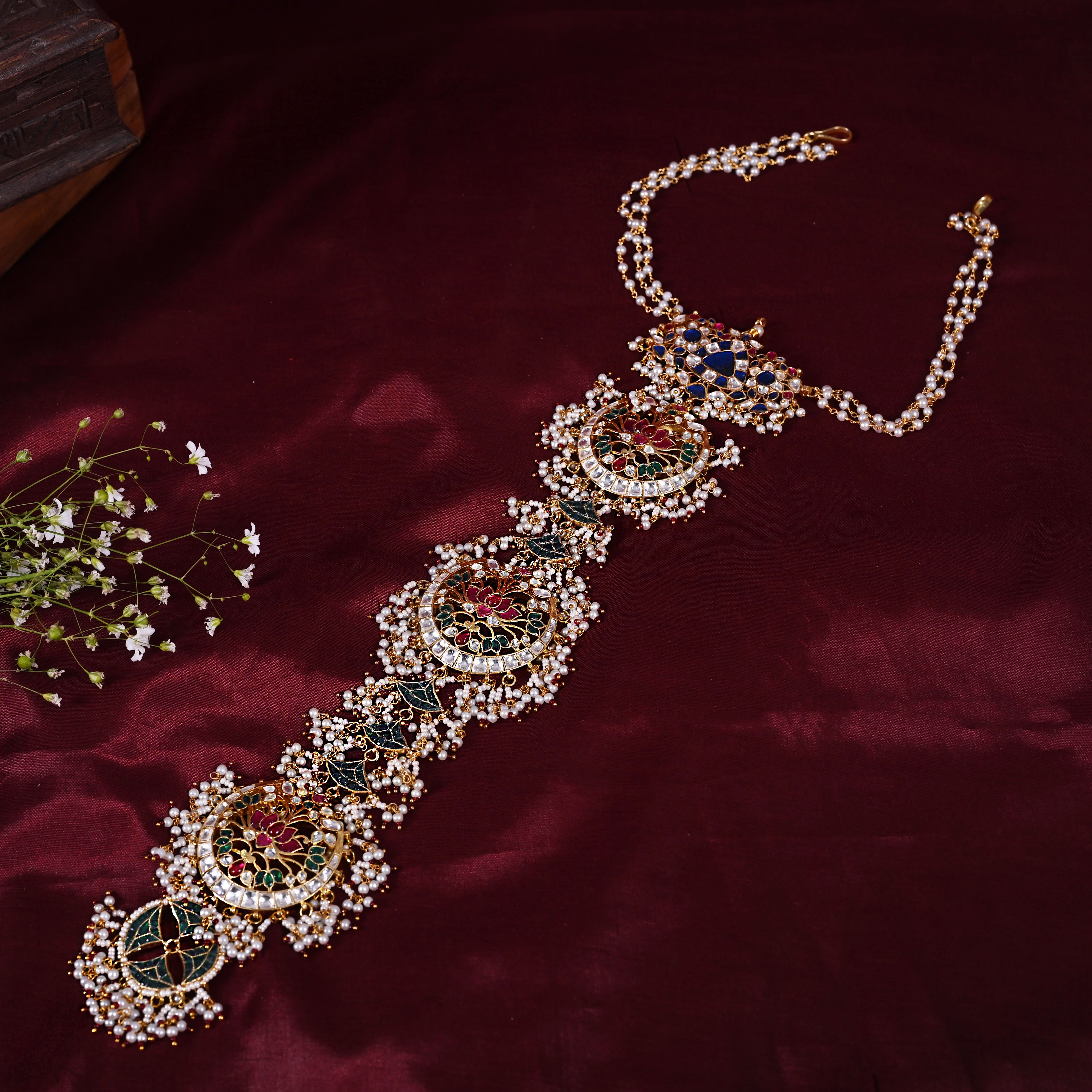 SJBR0011- Multi Colour Gold Plated Jadau Kundan Braid