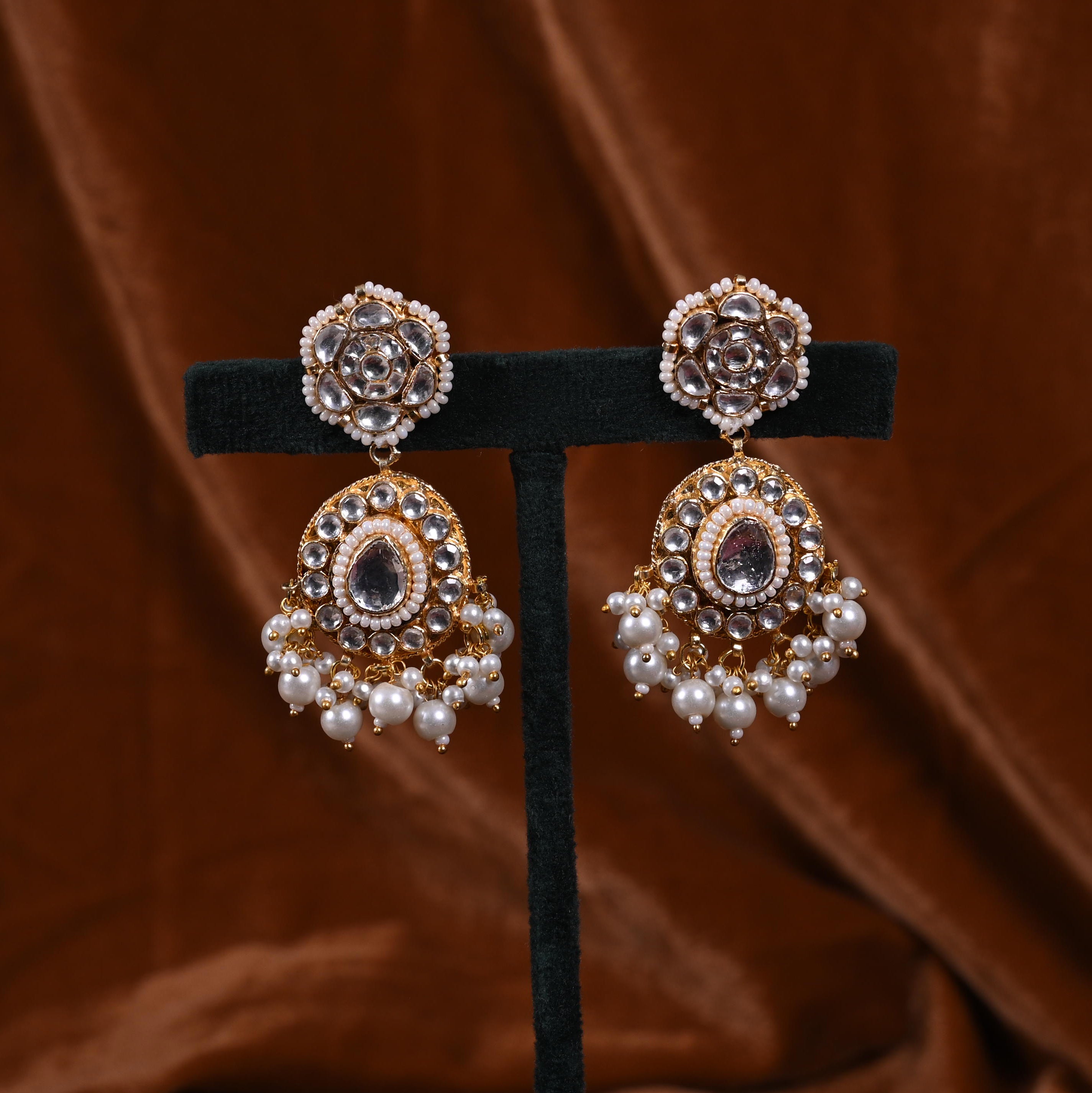 SJN1060- White and Mint Colour Gold Plated Jadau Kundan Choker with Earrings