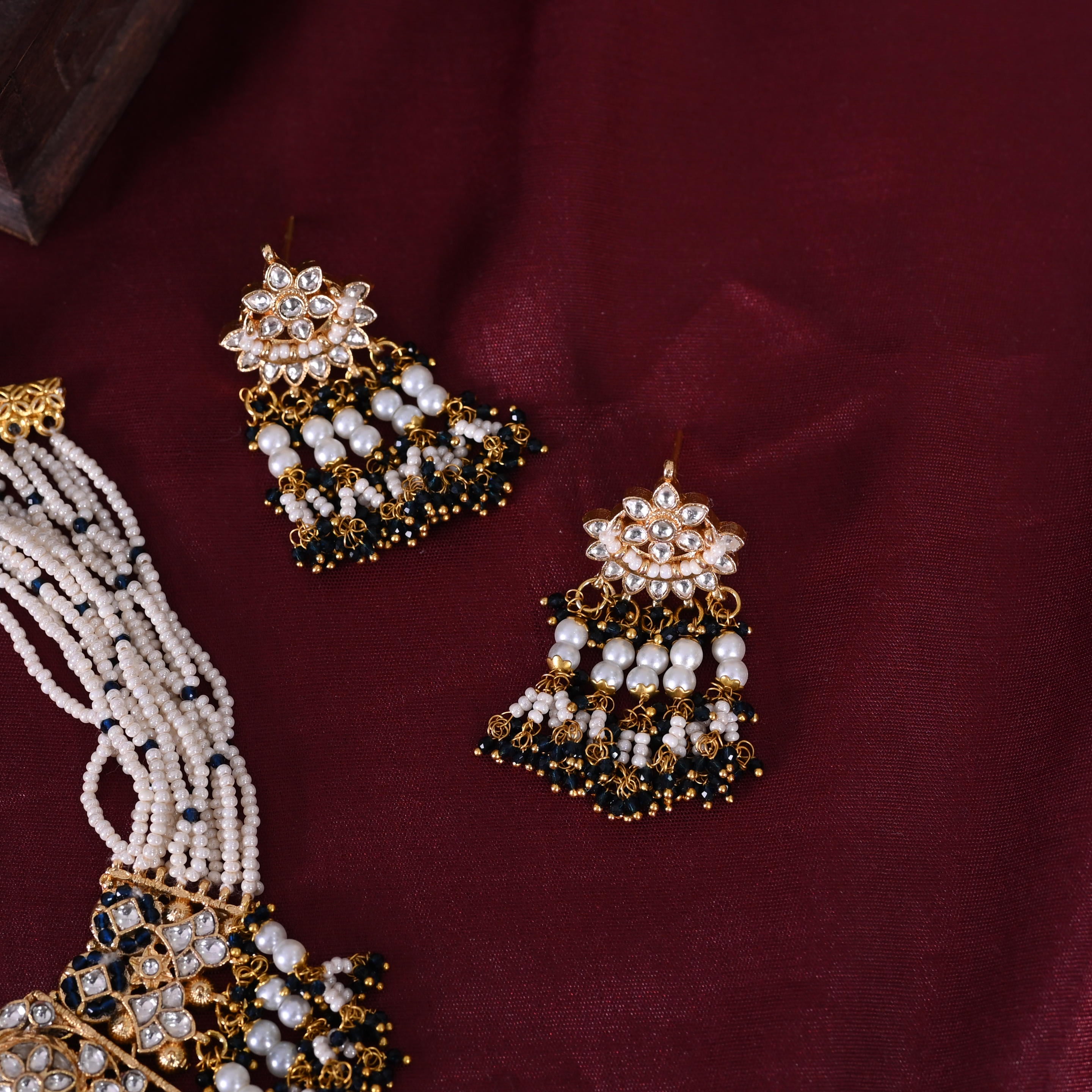 SJN1064- Blue and White Colour Gold Plated Jadau Kundan Choker with Earrings