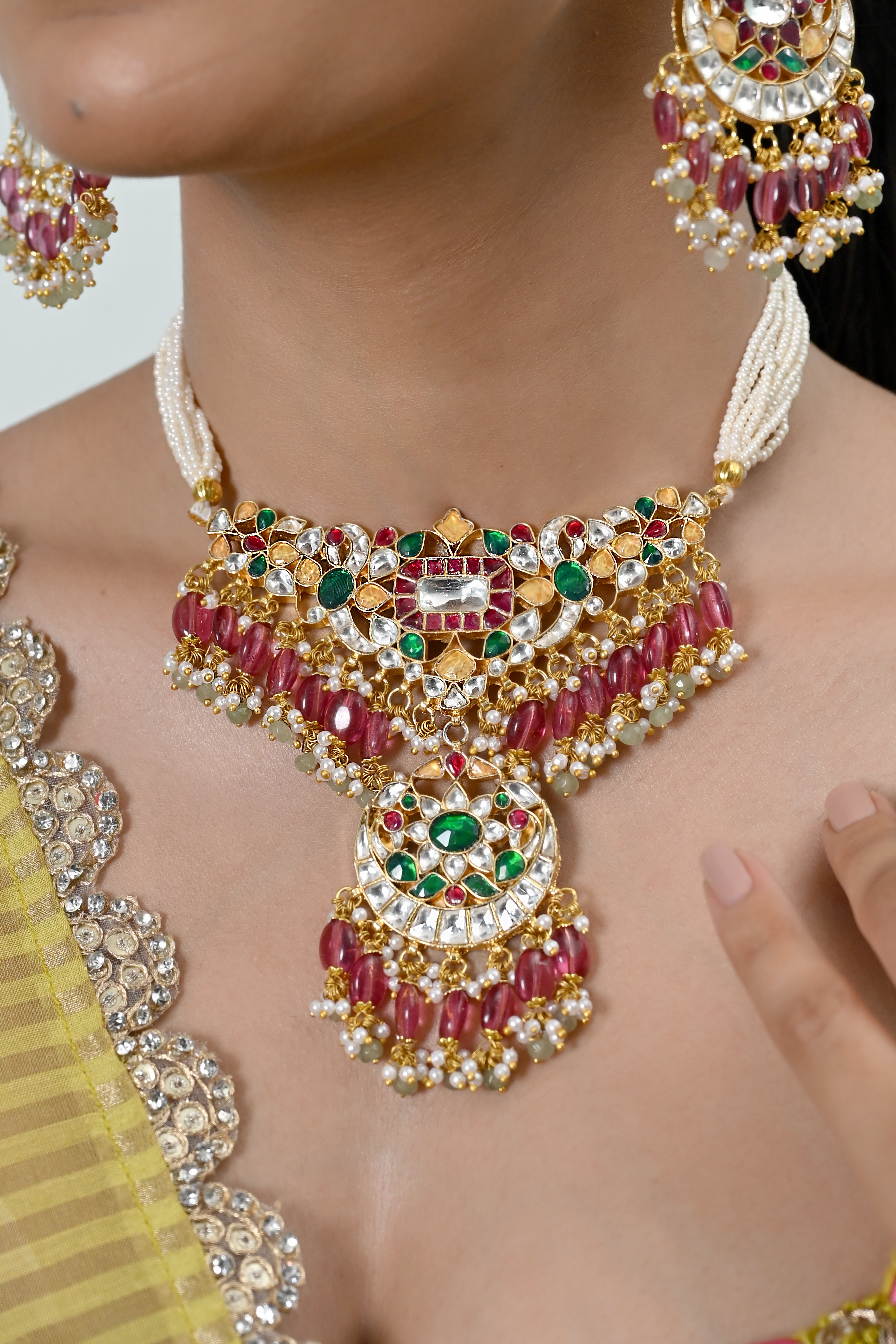 SJN1253- Multi Colour Gold Plated Jadau Kundan Choker Set