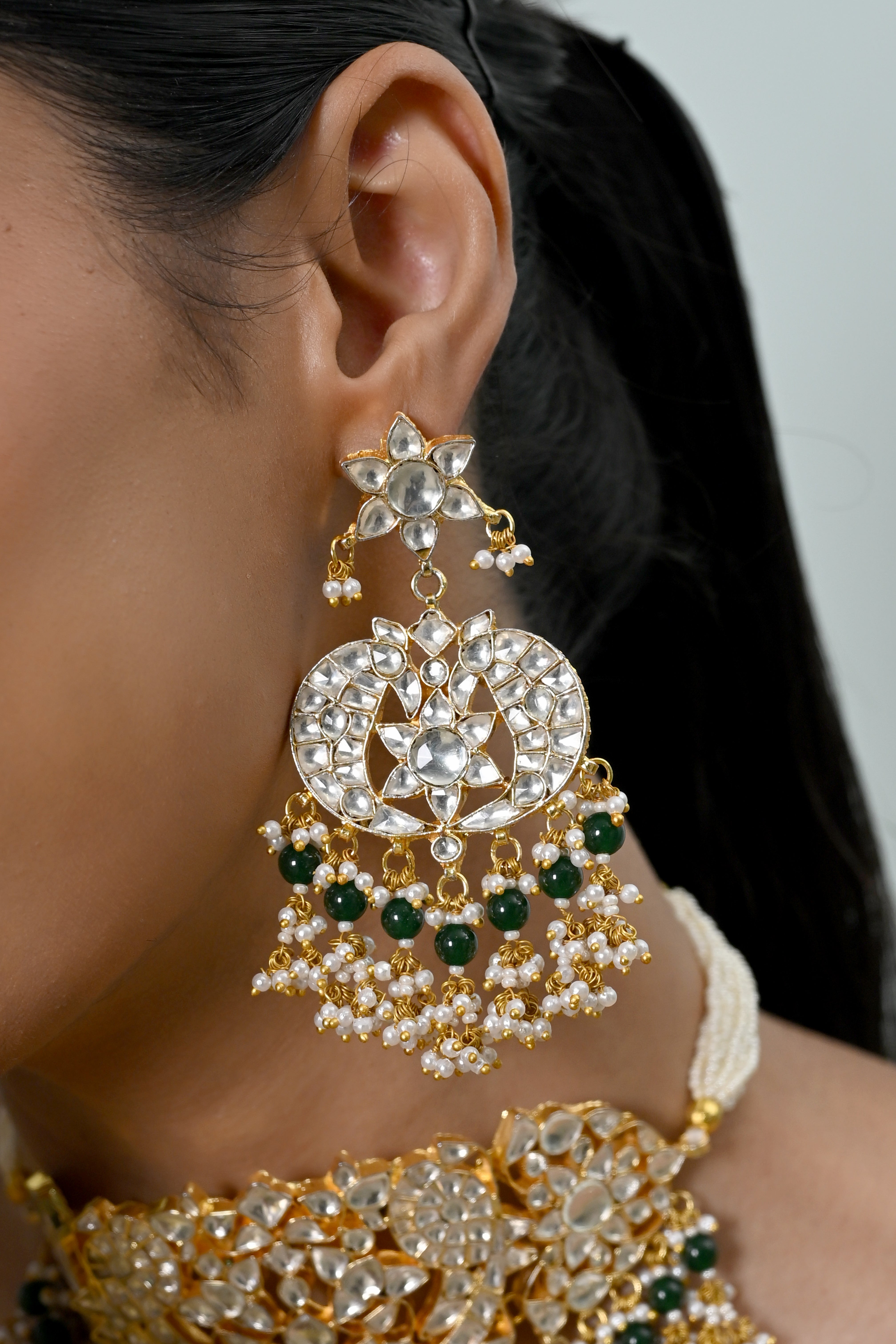 SJN1238- Pink And White Colour Gold Plated Jadau Kundan Choker with Earrings