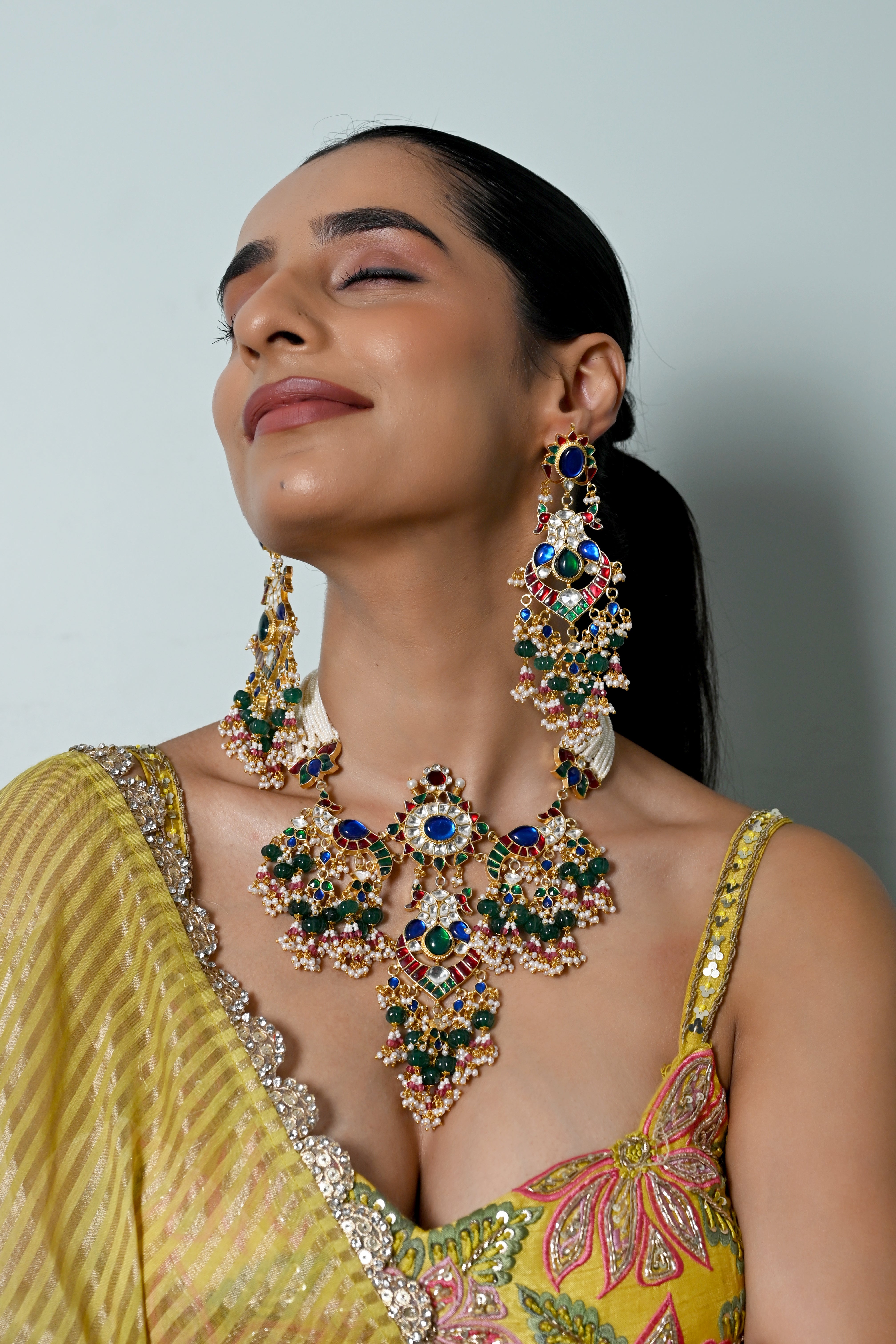 SJN1241- Multi Colour Gold Plated Jadau Kundan Choker with Earrings