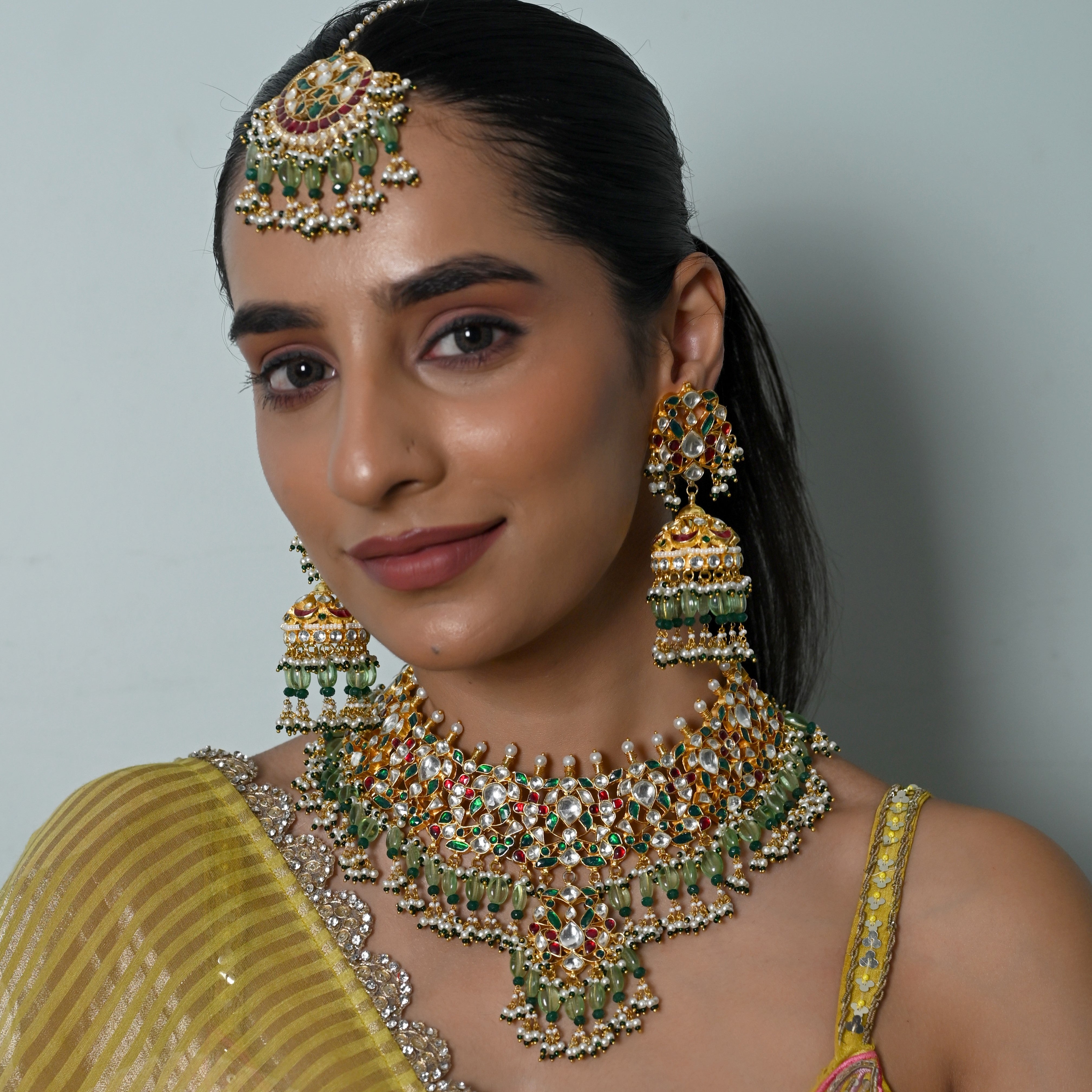 SJN1242- White Colour Gold Plated Jadau Kundan Necklace Set