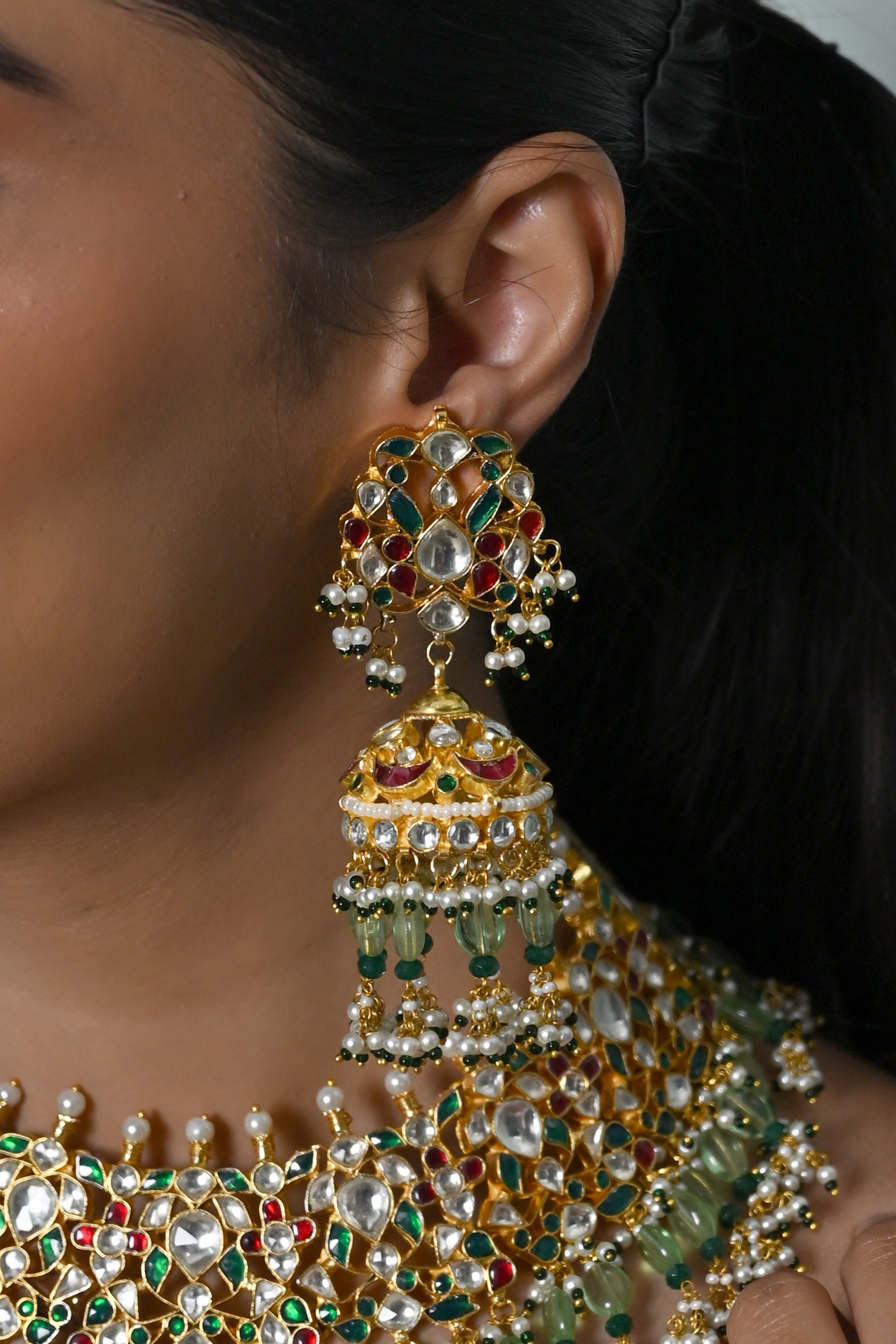 SJN1242- White Colour Gold Plated Jadau Kundan Necklace Set