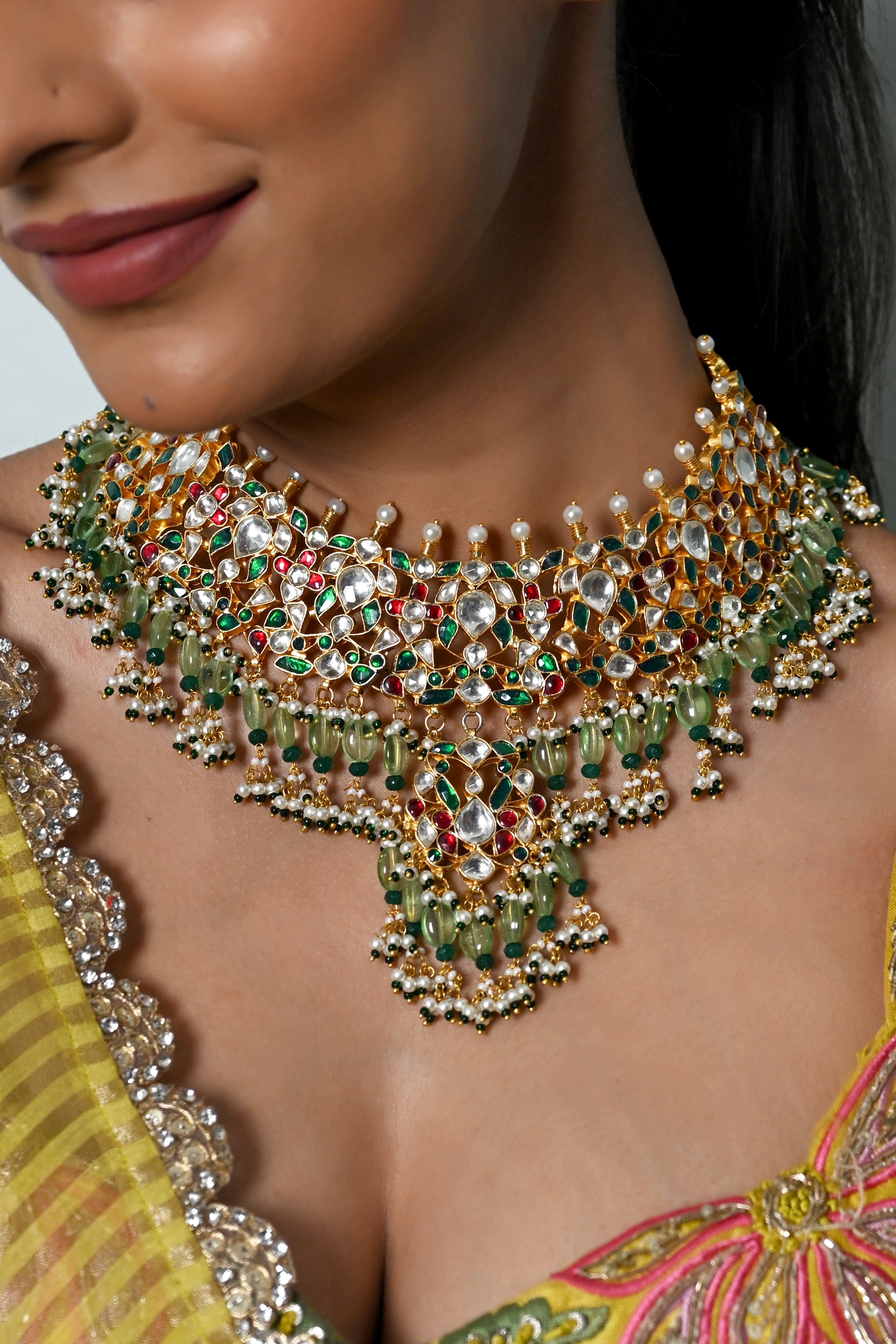 SJN1242- White Colour Gold Plated Jadau Kundan Necklace Set
