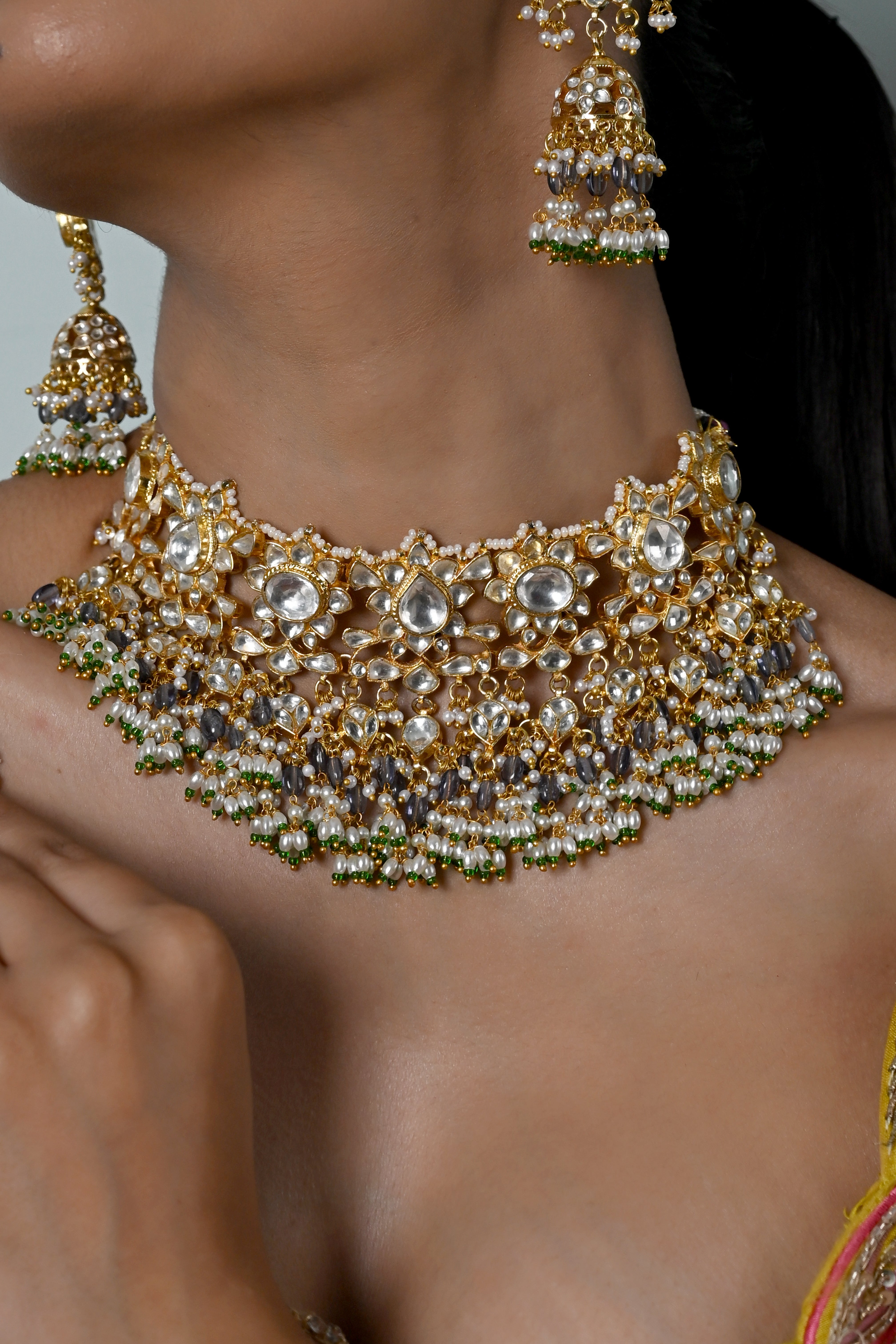 SJN1245- White Colour Gold Plated Jadau Kundan Necklace Set