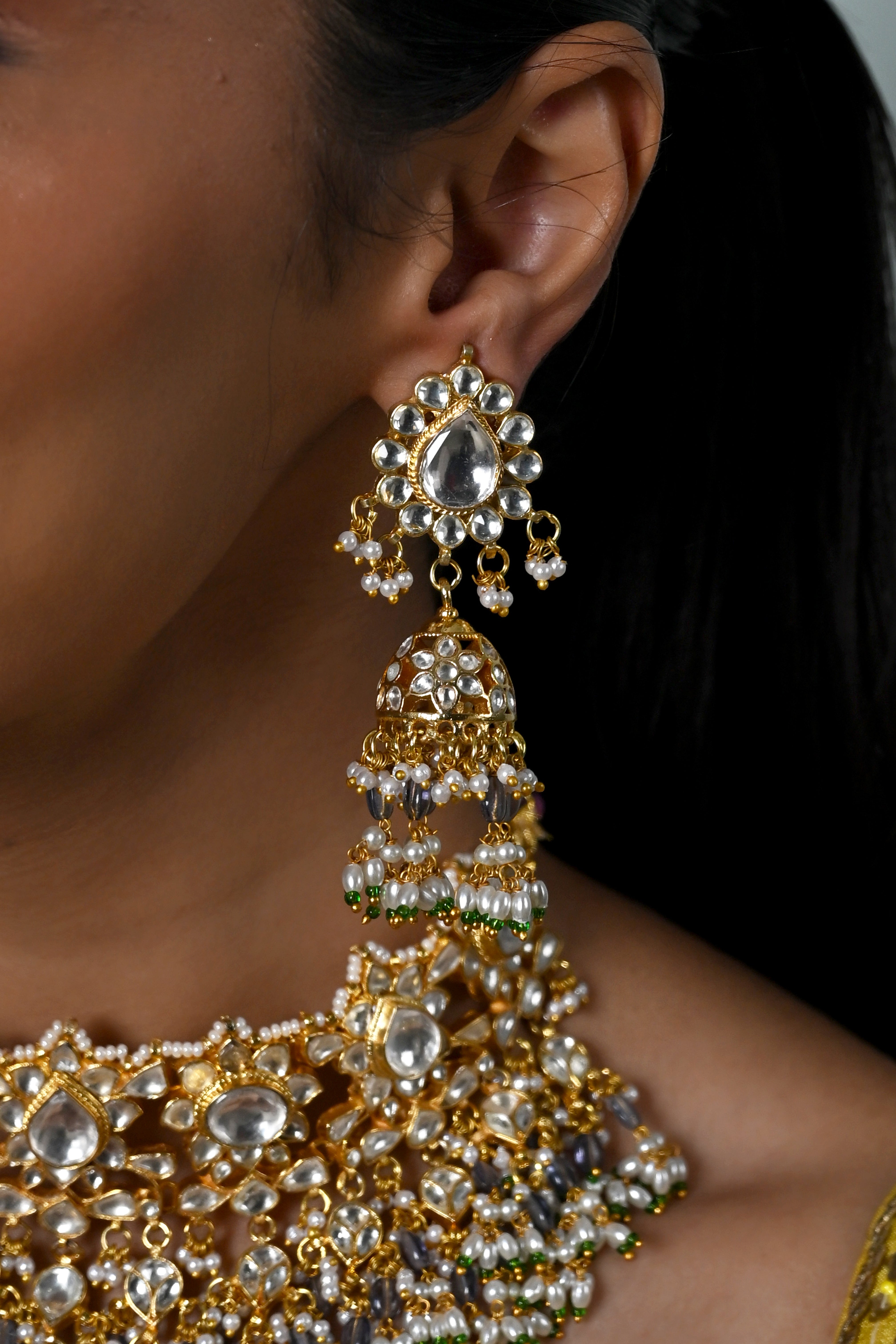 SJN1245- White Colour Gold Plated Jadau Kundan Necklace Set