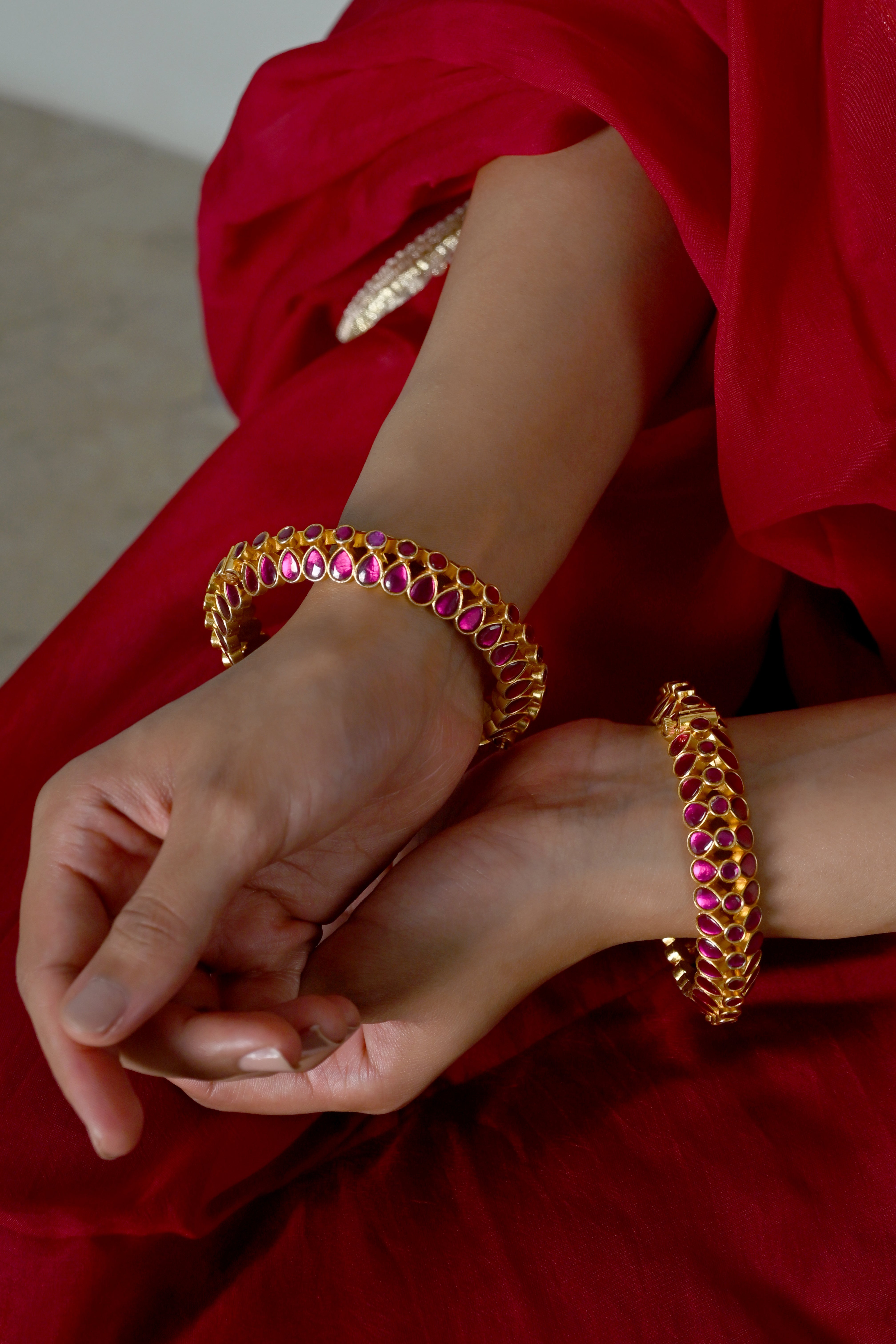 SJB1039- Pink Colour Gold Plated Jadau Kundan Bangle