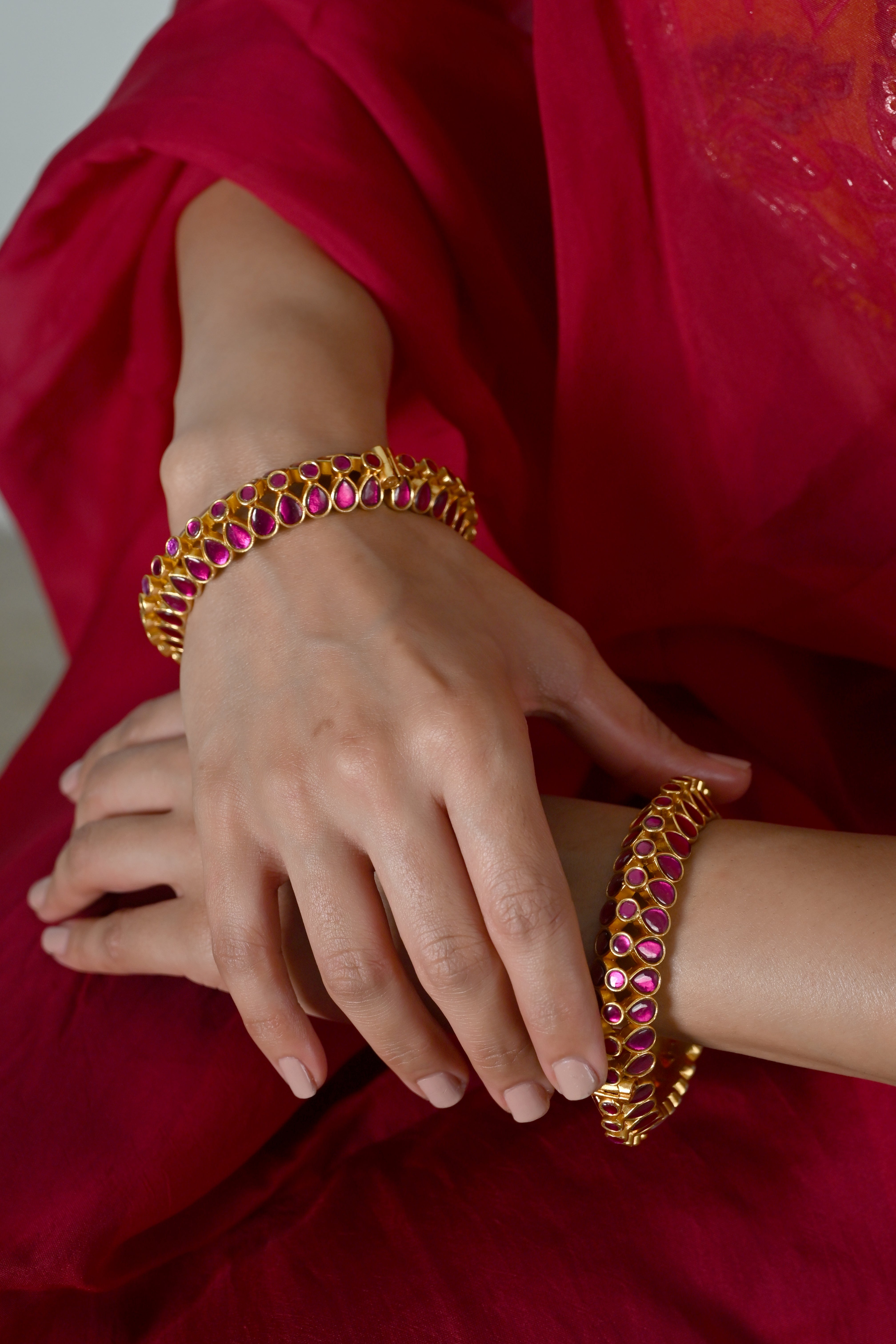 SJB1039- Pink Colour Gold Plated Jadau Kundan Bangle