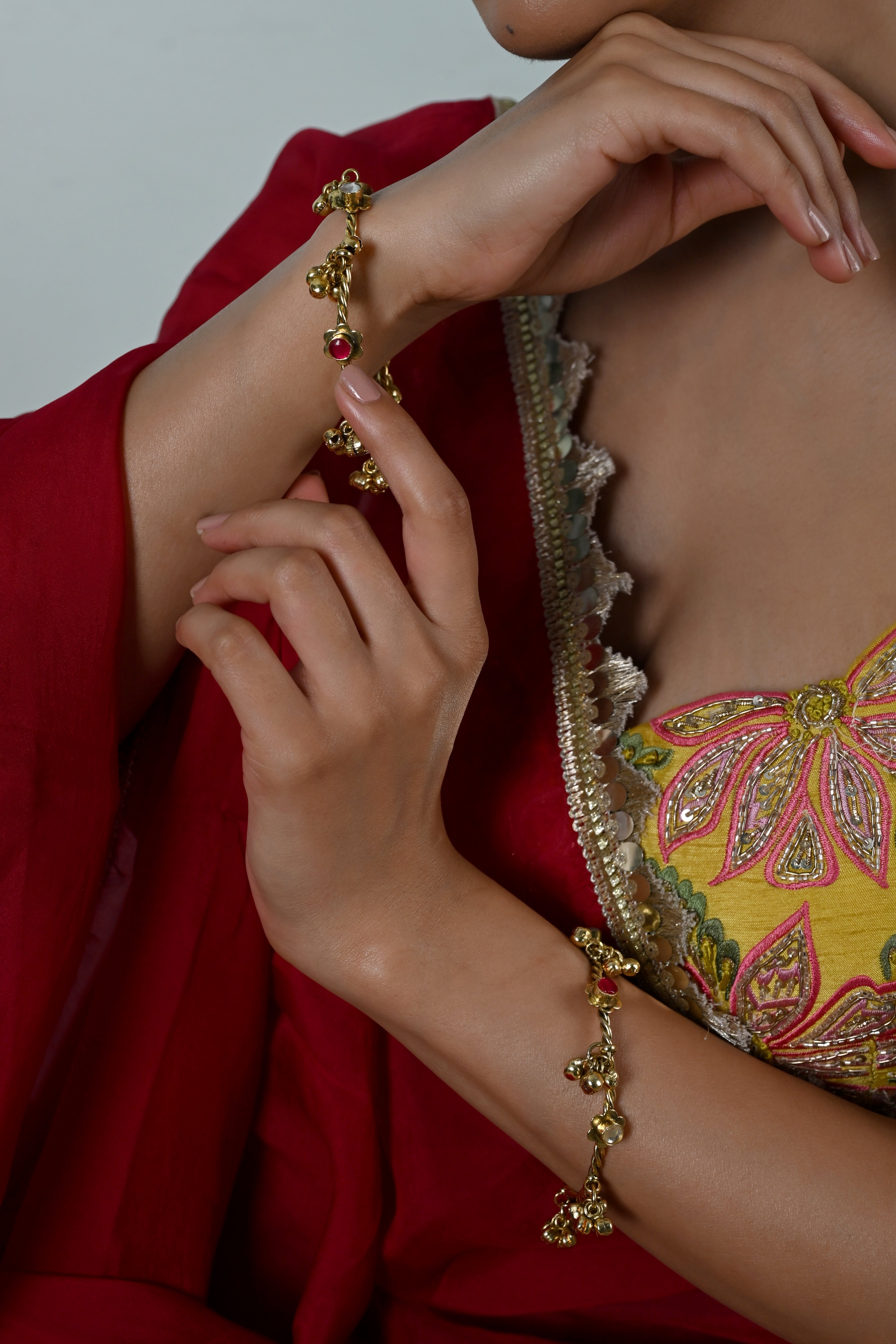 SJB1034- Pink And White Colour Gold Plated Jadau Kundan Bangle