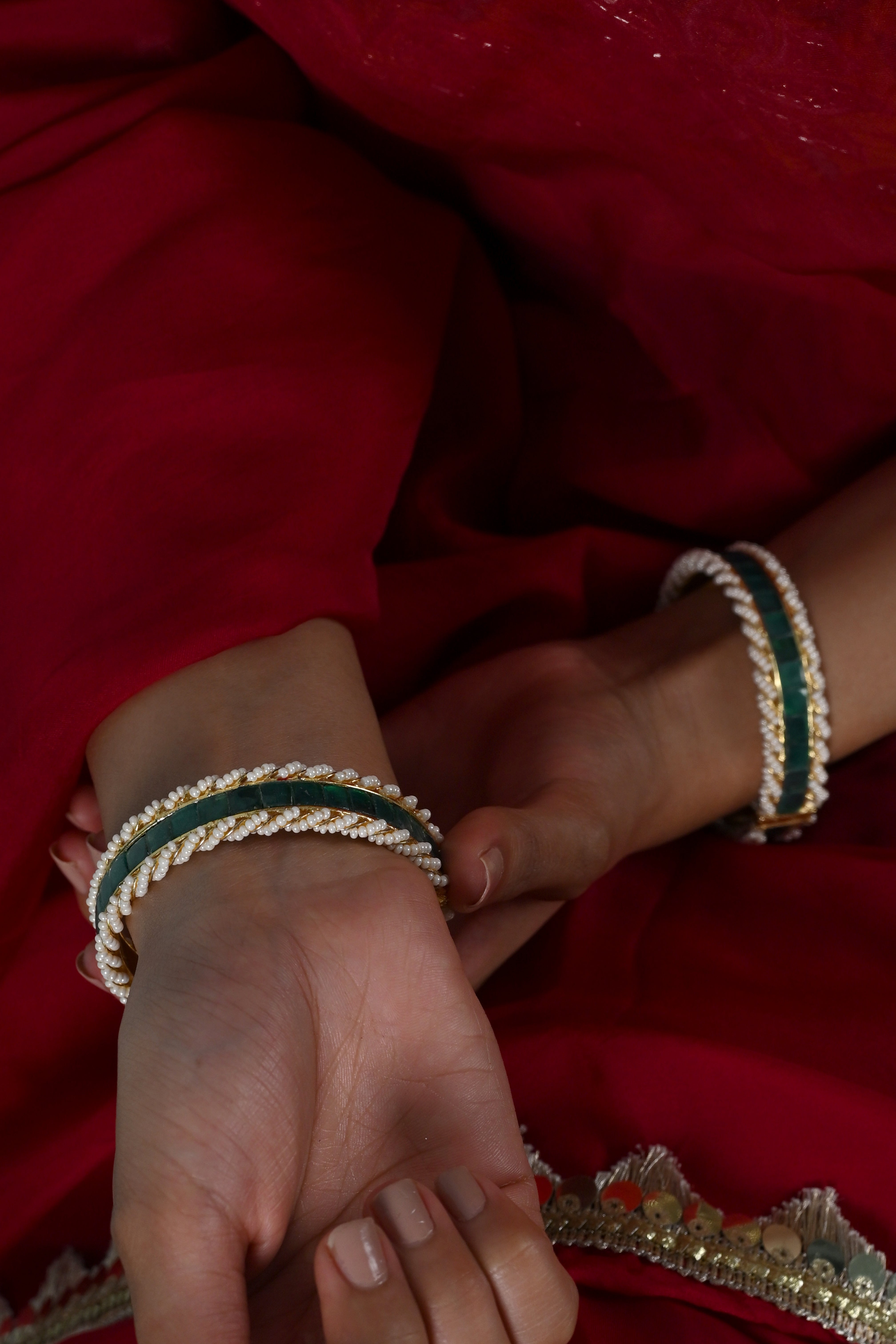 SJB1035- Green Colour Gold Plated Jadau Kundan Bangle