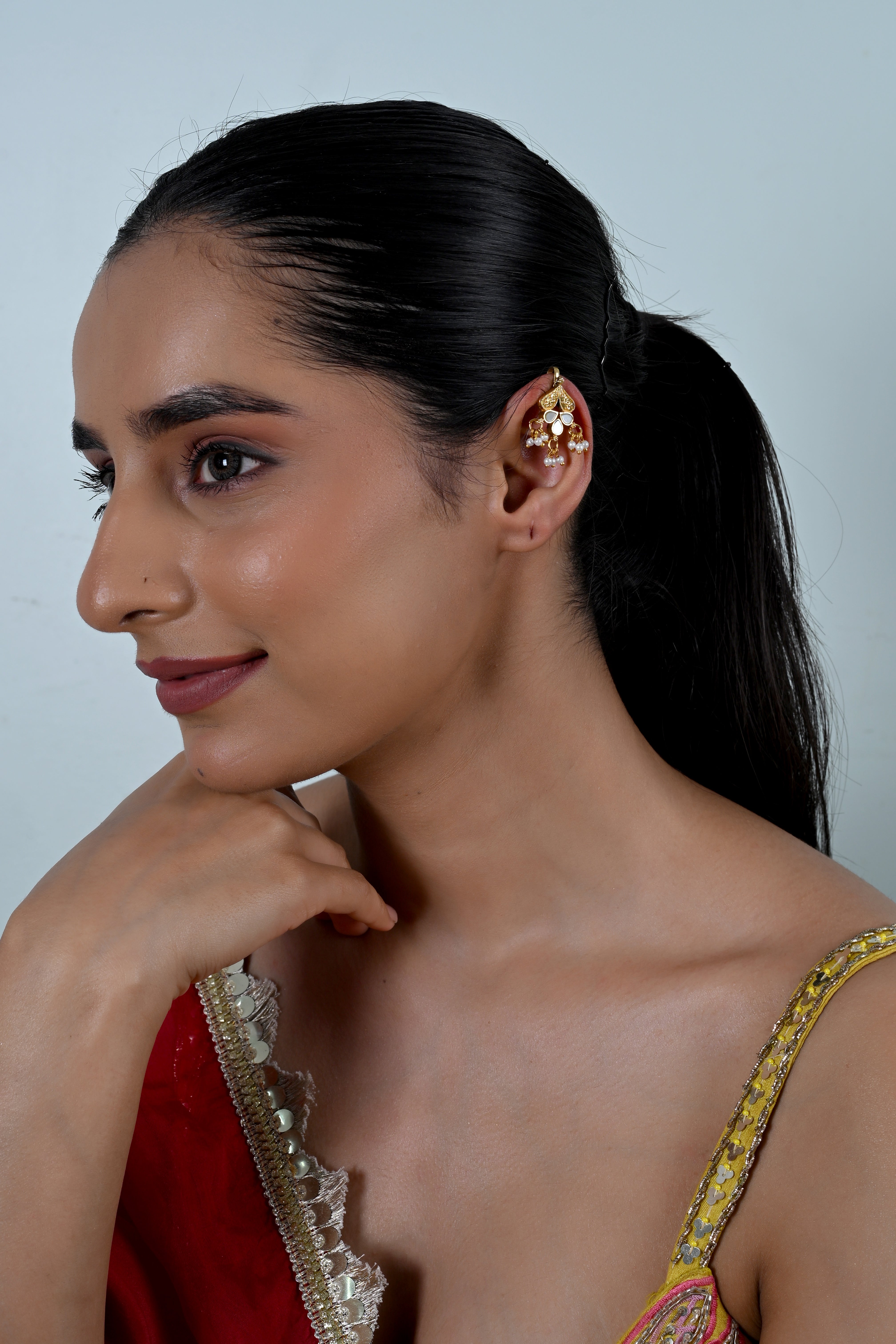 SJE1137- White Colour Gold Plated Mother Of Pearl Ear Cuffs