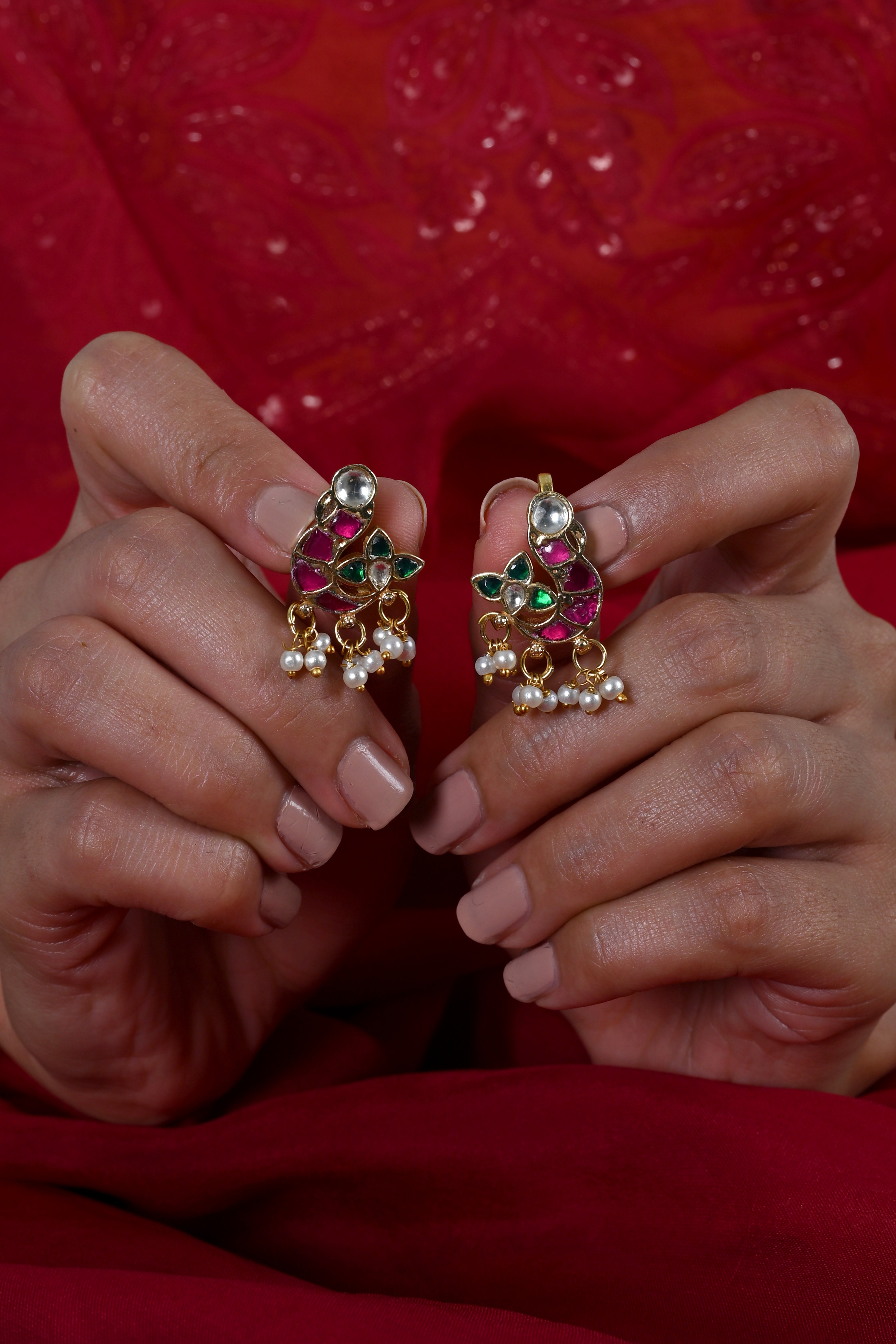 SJE1138- Multicolour Gold Plated Jadau Kundan Peacock Ear Cuffs
