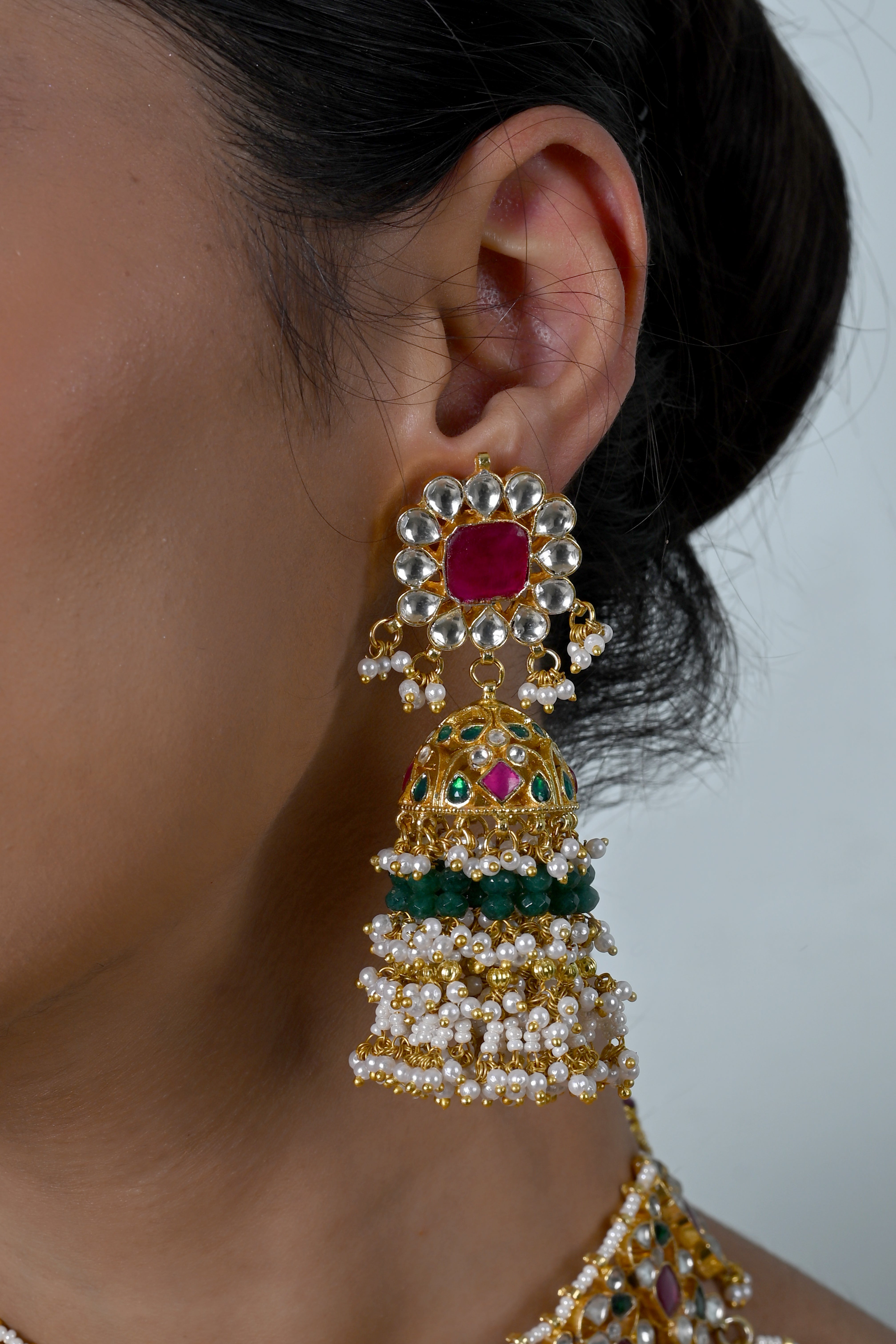 SJN1246- Multi Colour Gold Plated Jadau Kundan Necklace Set