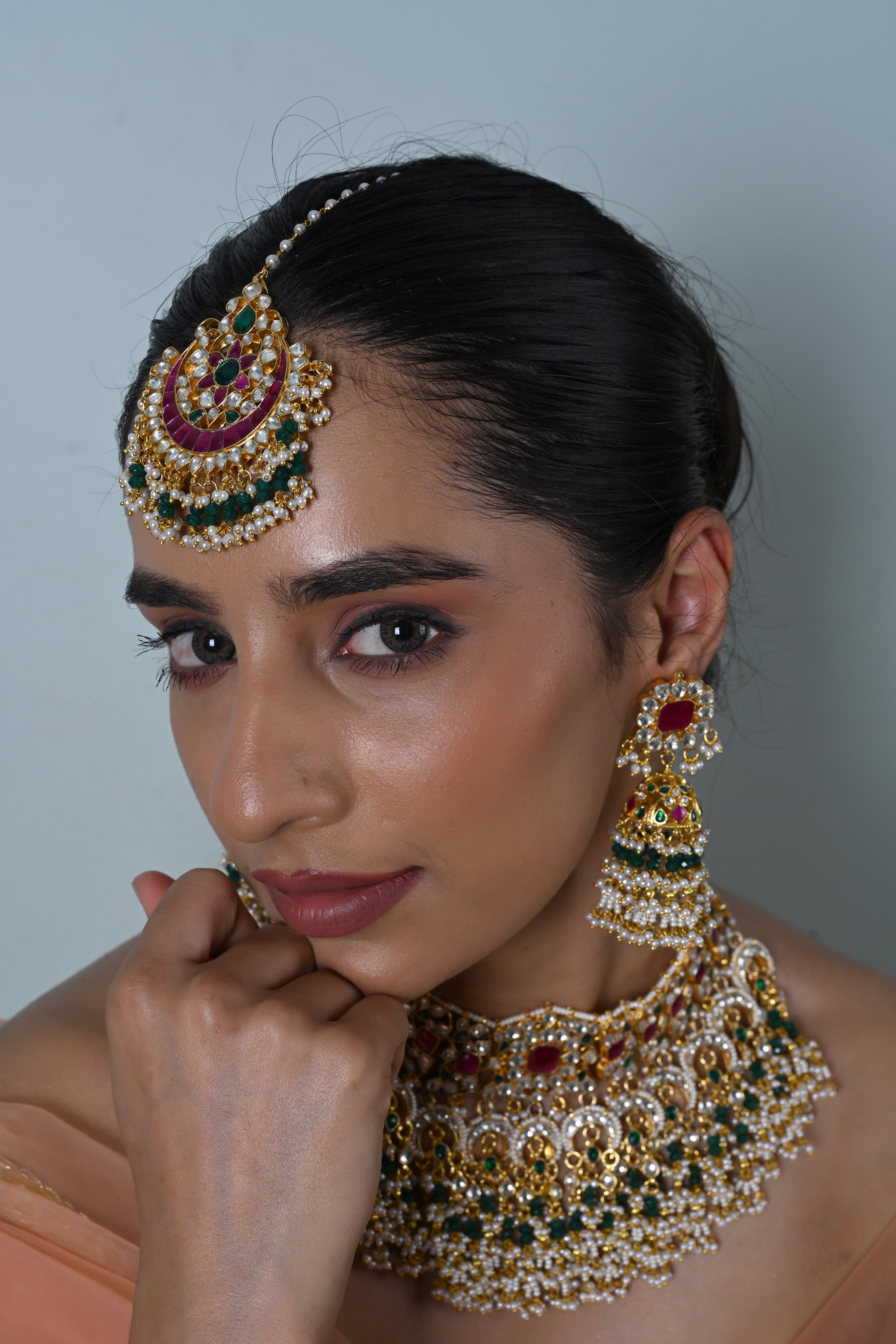 SJN1246- Multi Colour Gold Plated Jadau Kundan Necklace Set