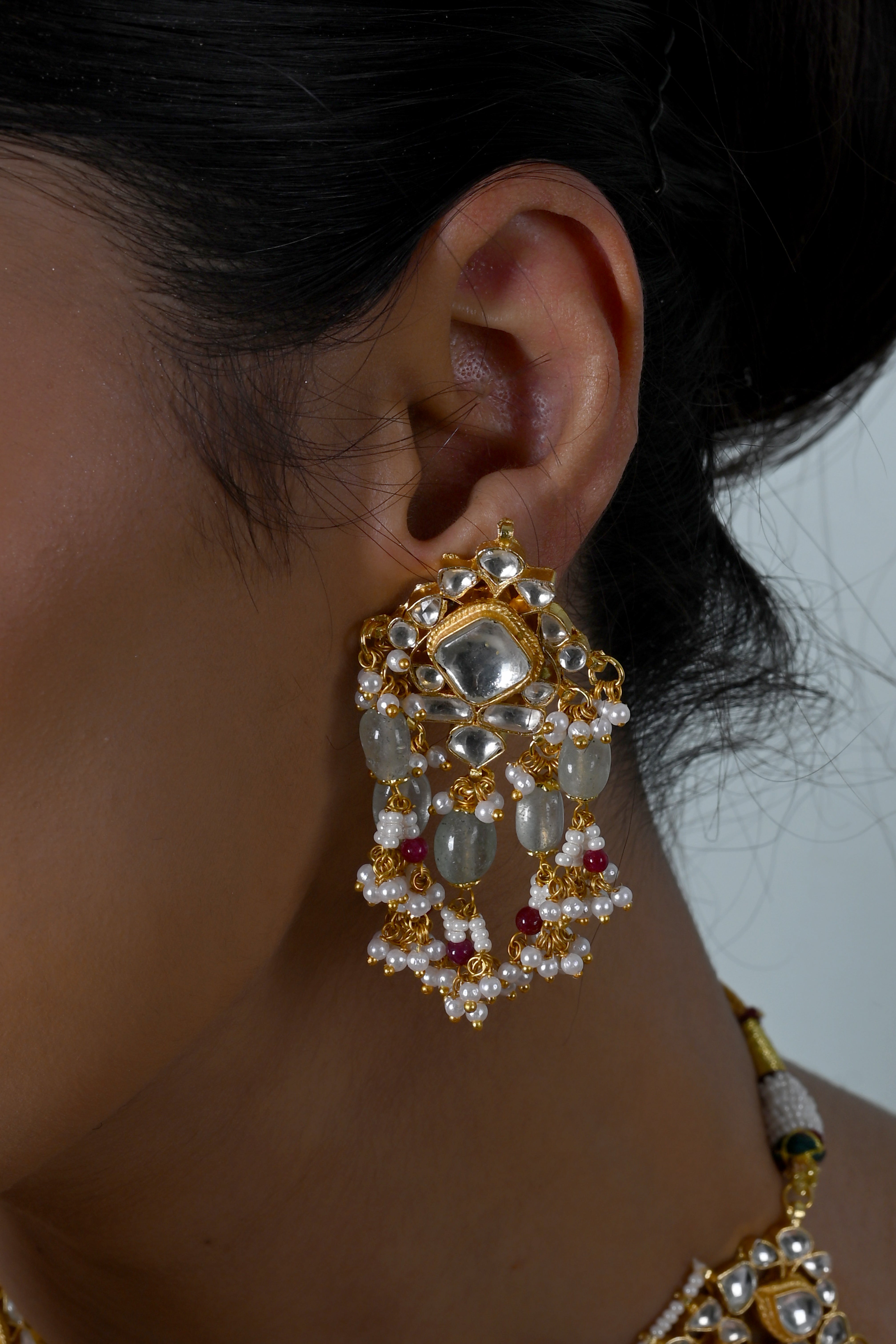 SJN1247- White Colour Gold Plated Jadau Kundan Necklace With Earrings