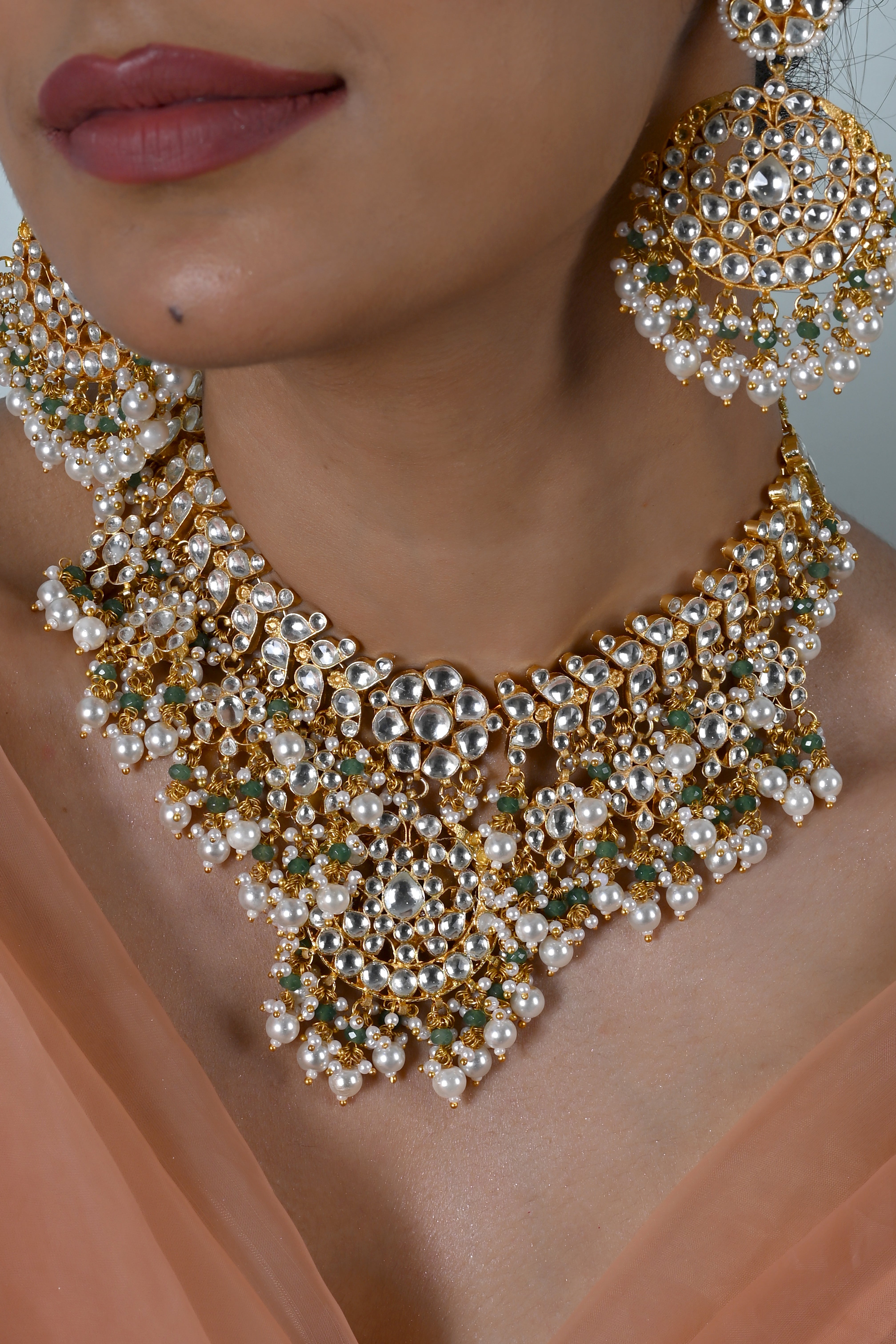 SJN1249- White Colour Gold Plated Jadau Kundan Necklace With Earrings