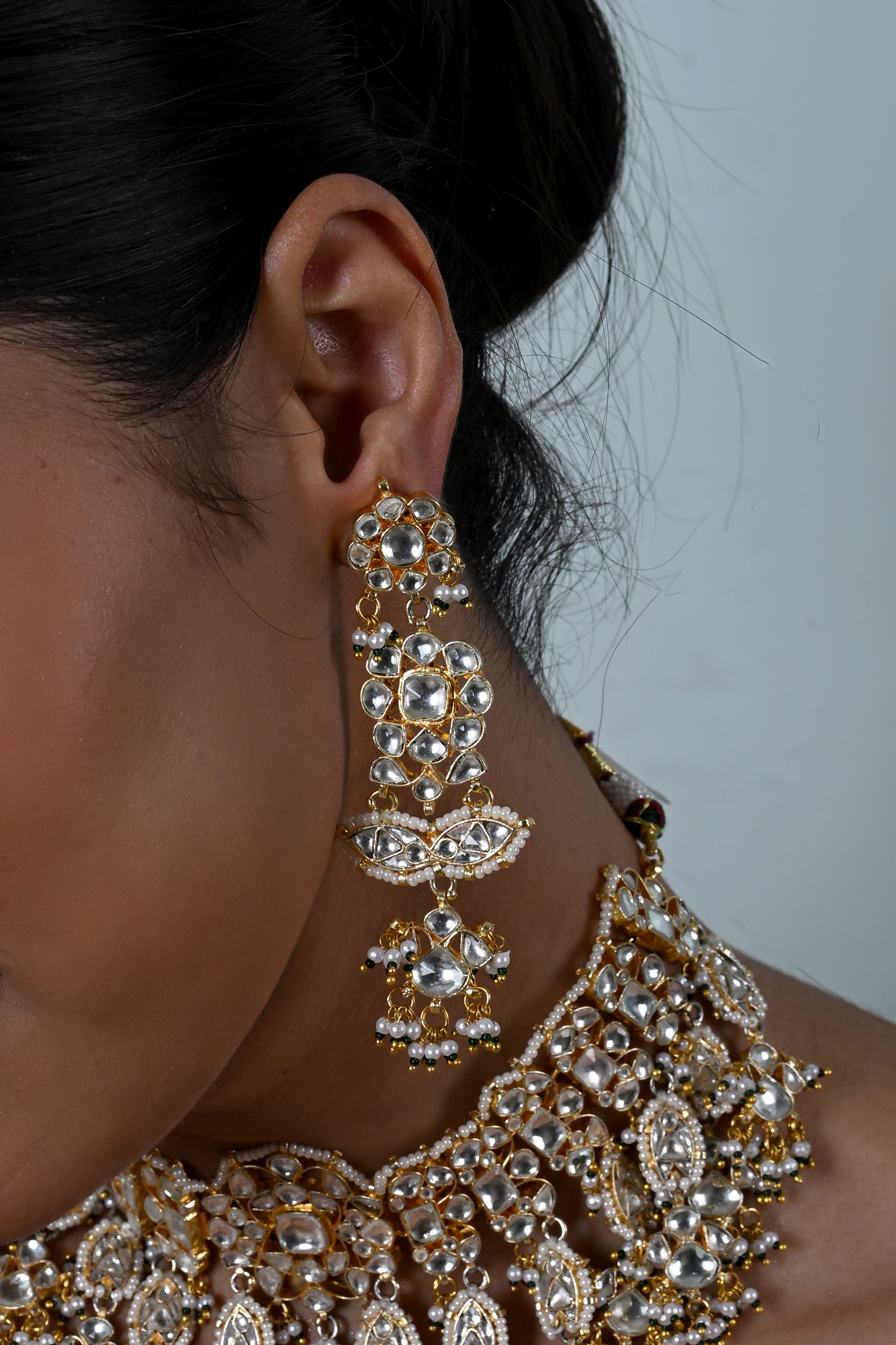 SJN1251- White Colour Gold Plated Jadau Kundan Necklace With Earrings