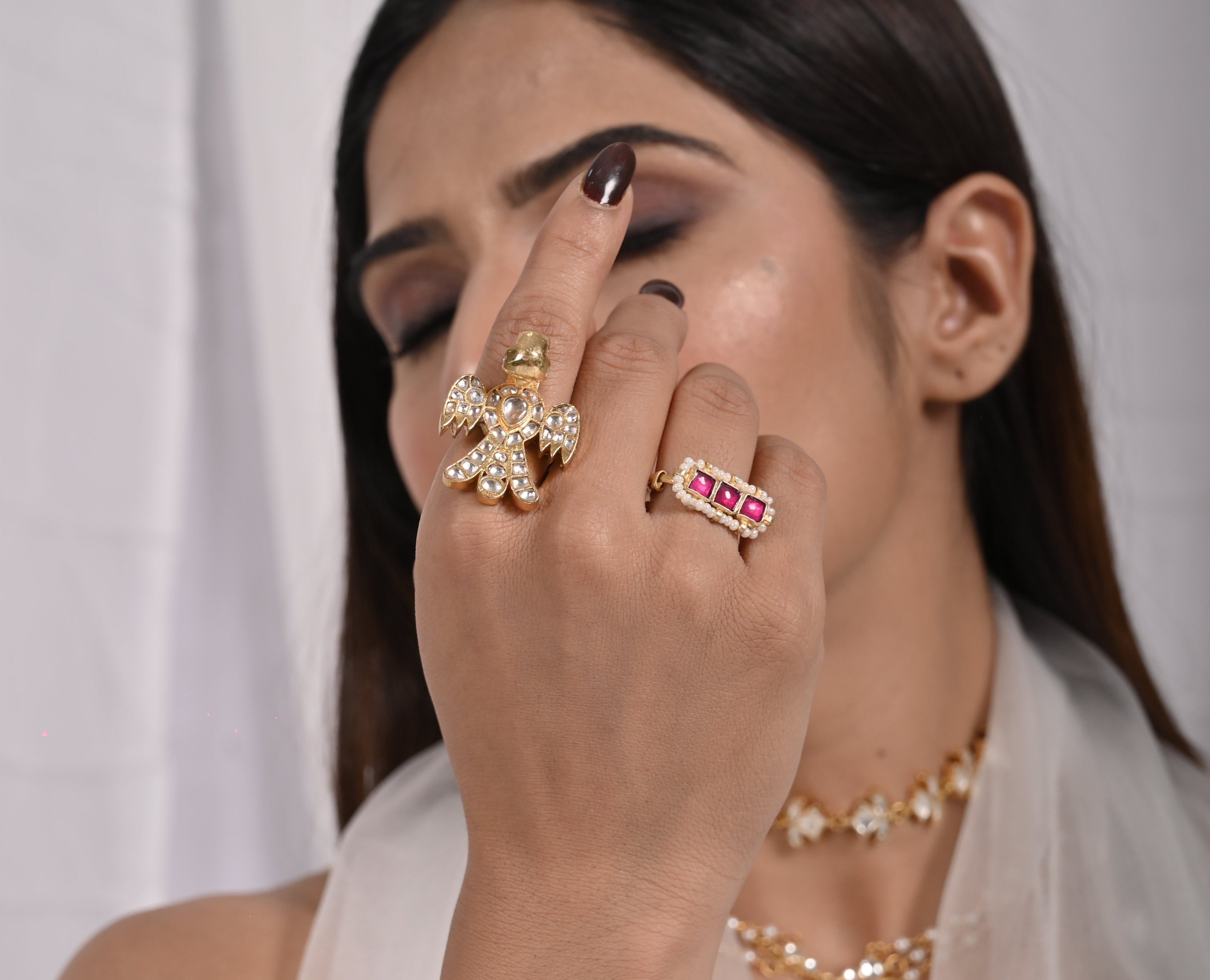 Vishbhav Jadau Pink Kundan Ring