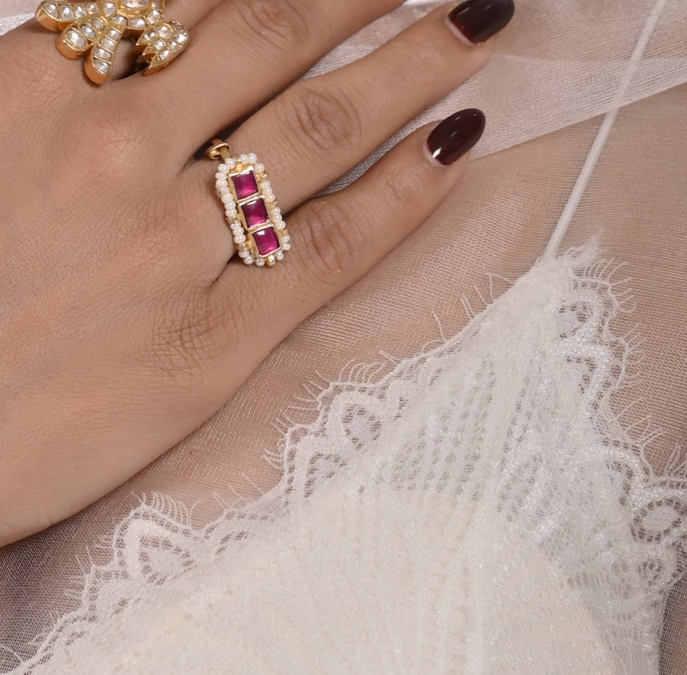Vishbhav Jadau Pink Kundan Ring