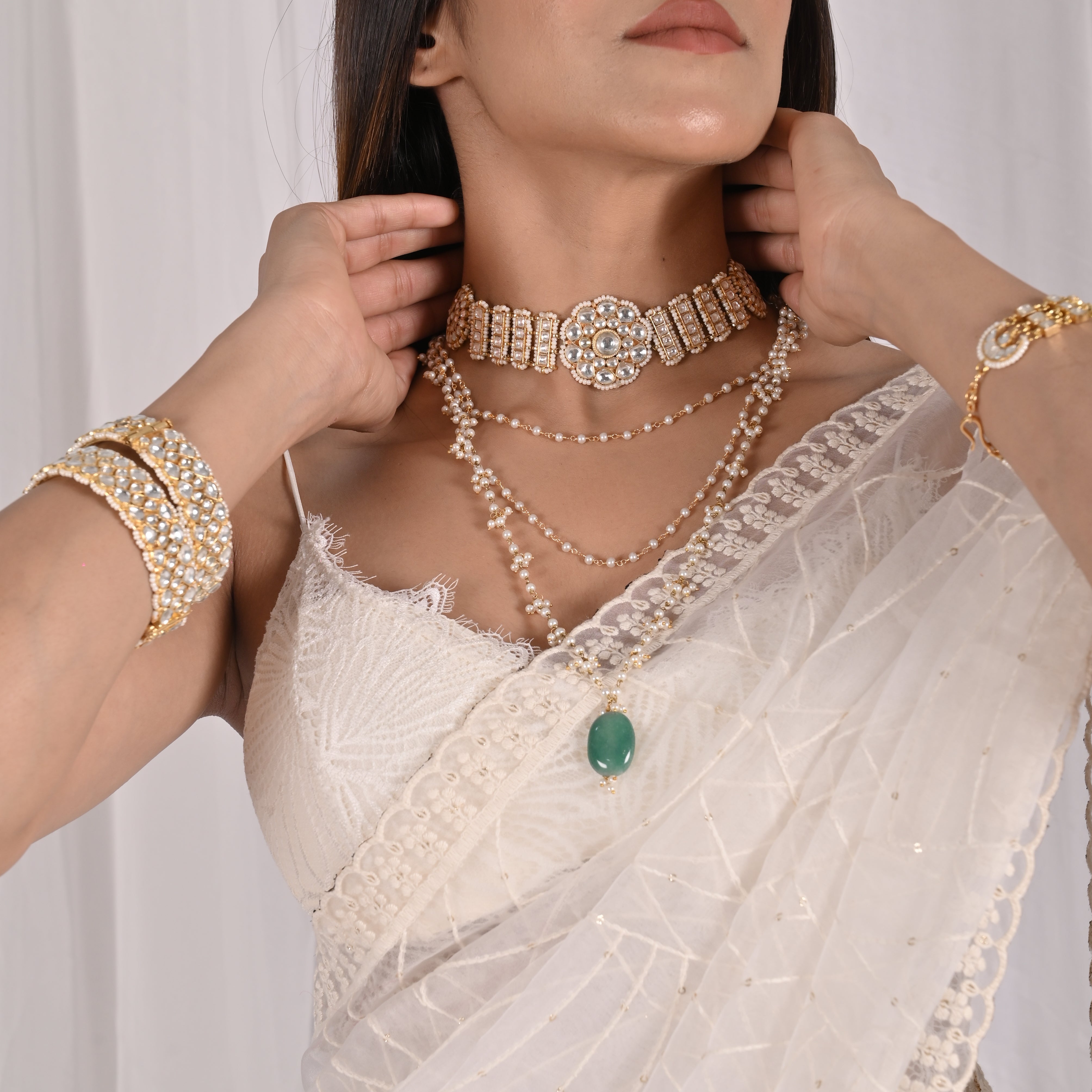 Aarif Kundan Choker Pandent Layered Set