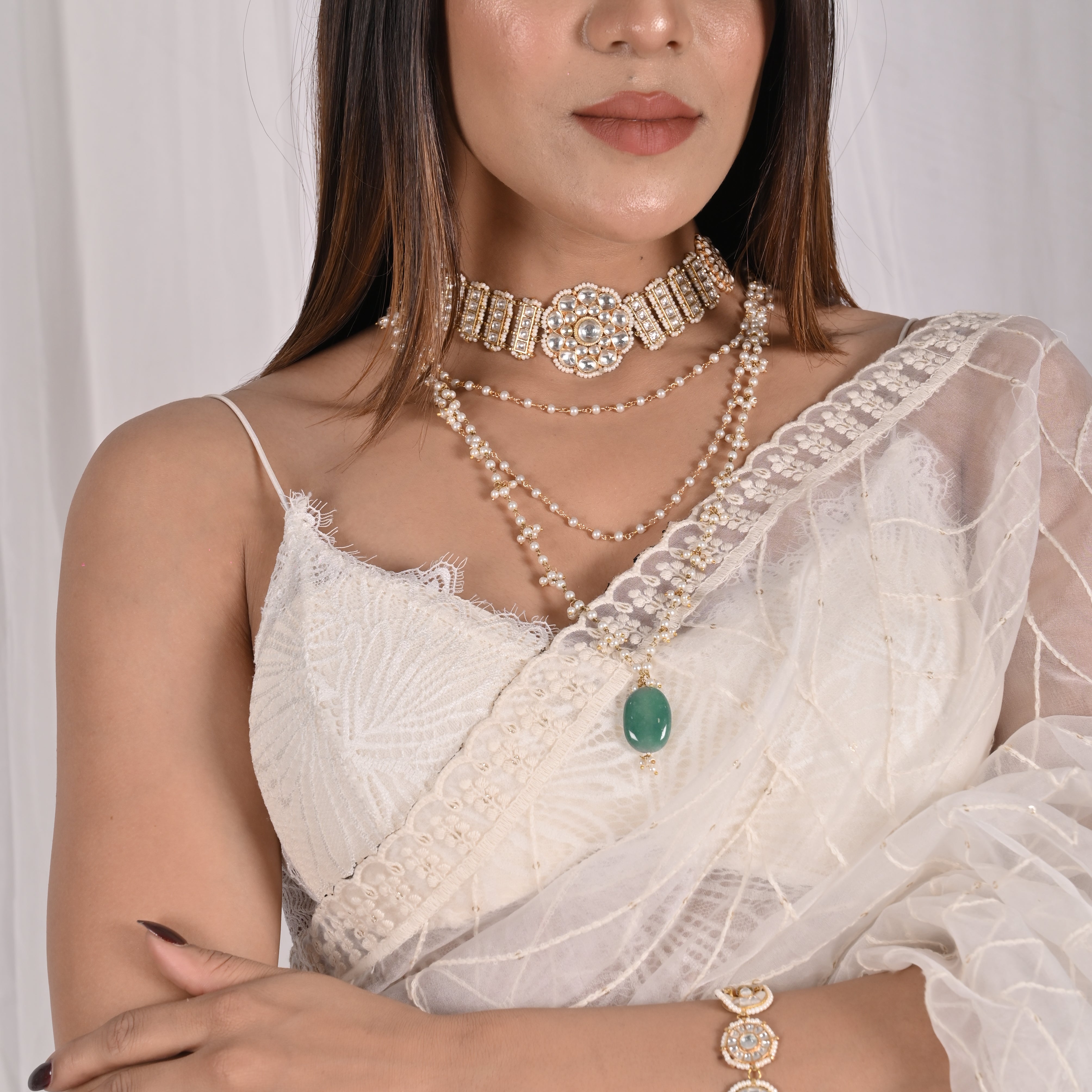 Aarif Kundan Choker Pandent Layered Set