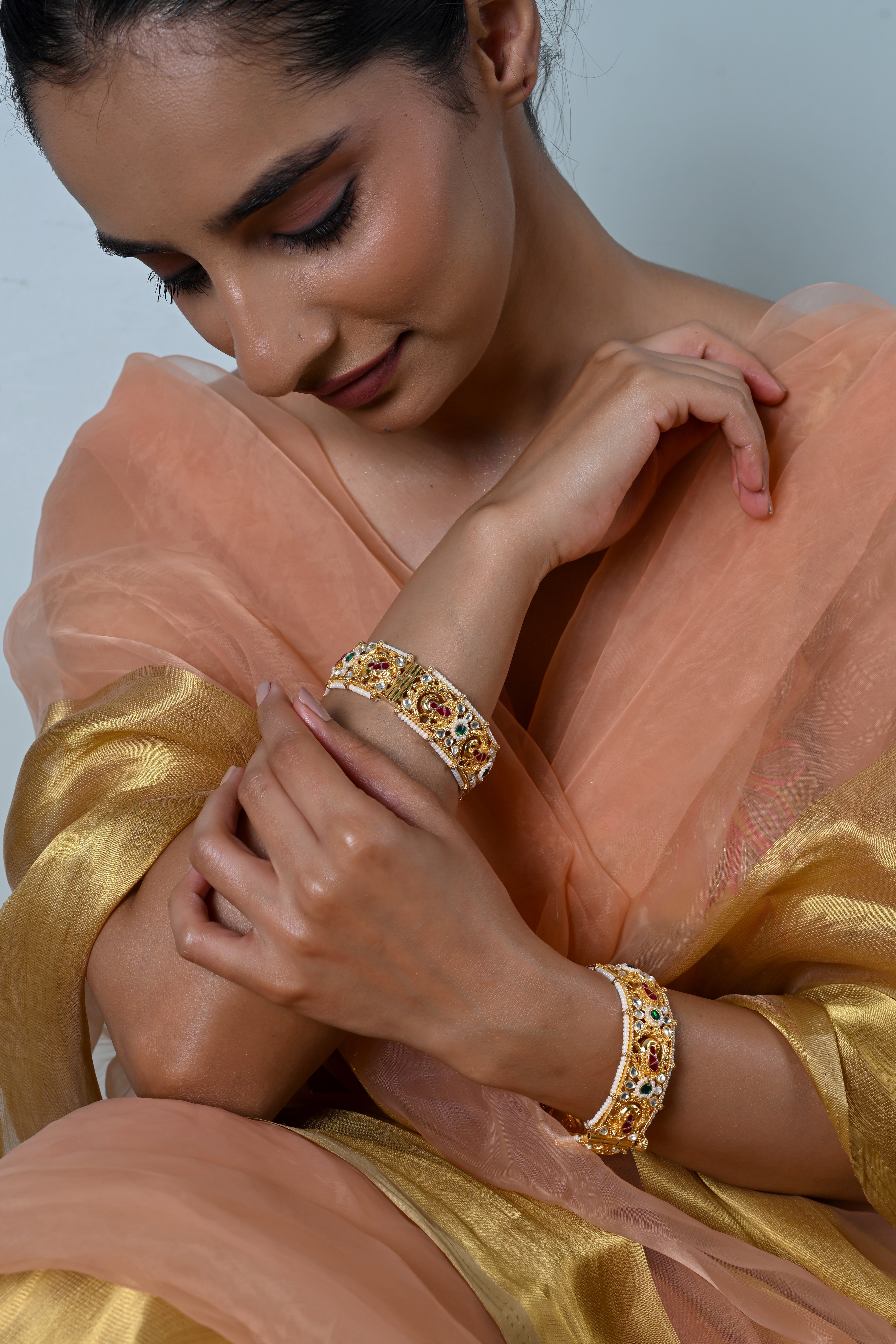 SJB1038- Multicolour Gold Plated Jadau Kundan Bangle