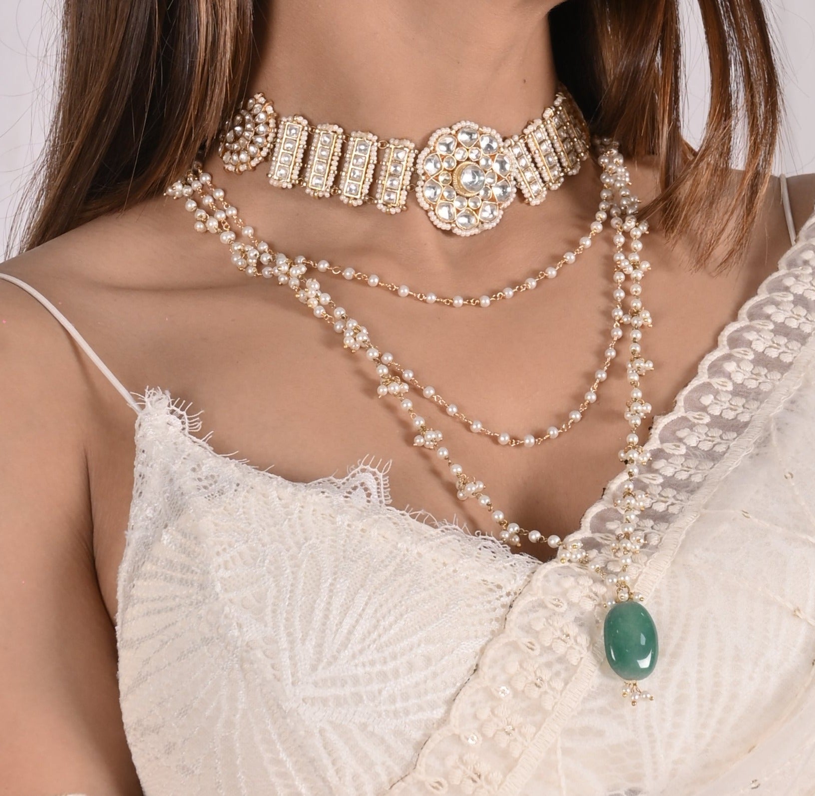 Aarif Kundan Choker Pandent Layered Set