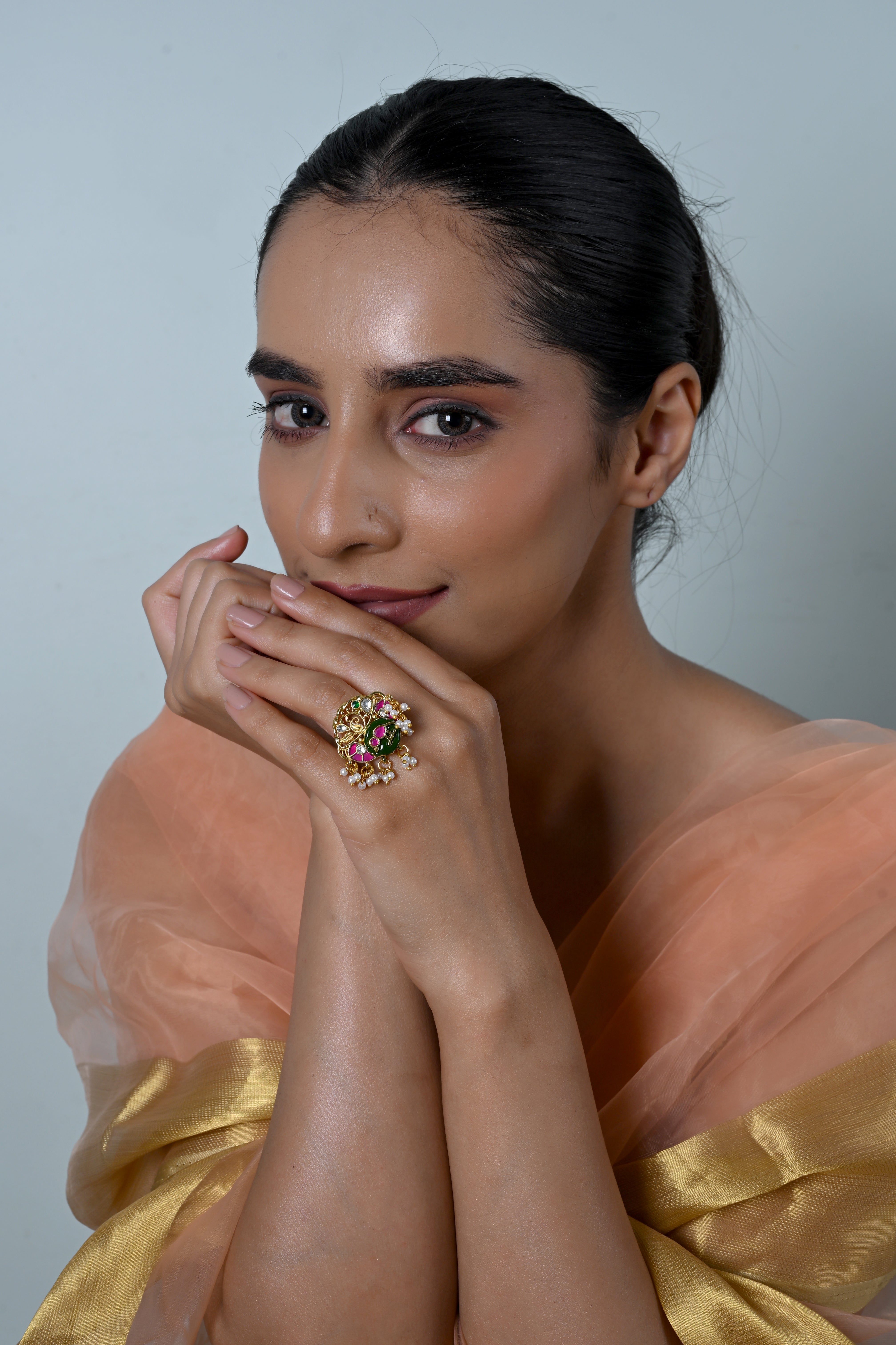SJR0039- Multiolour Gold Plated Jadau Kundan Heritage Ring