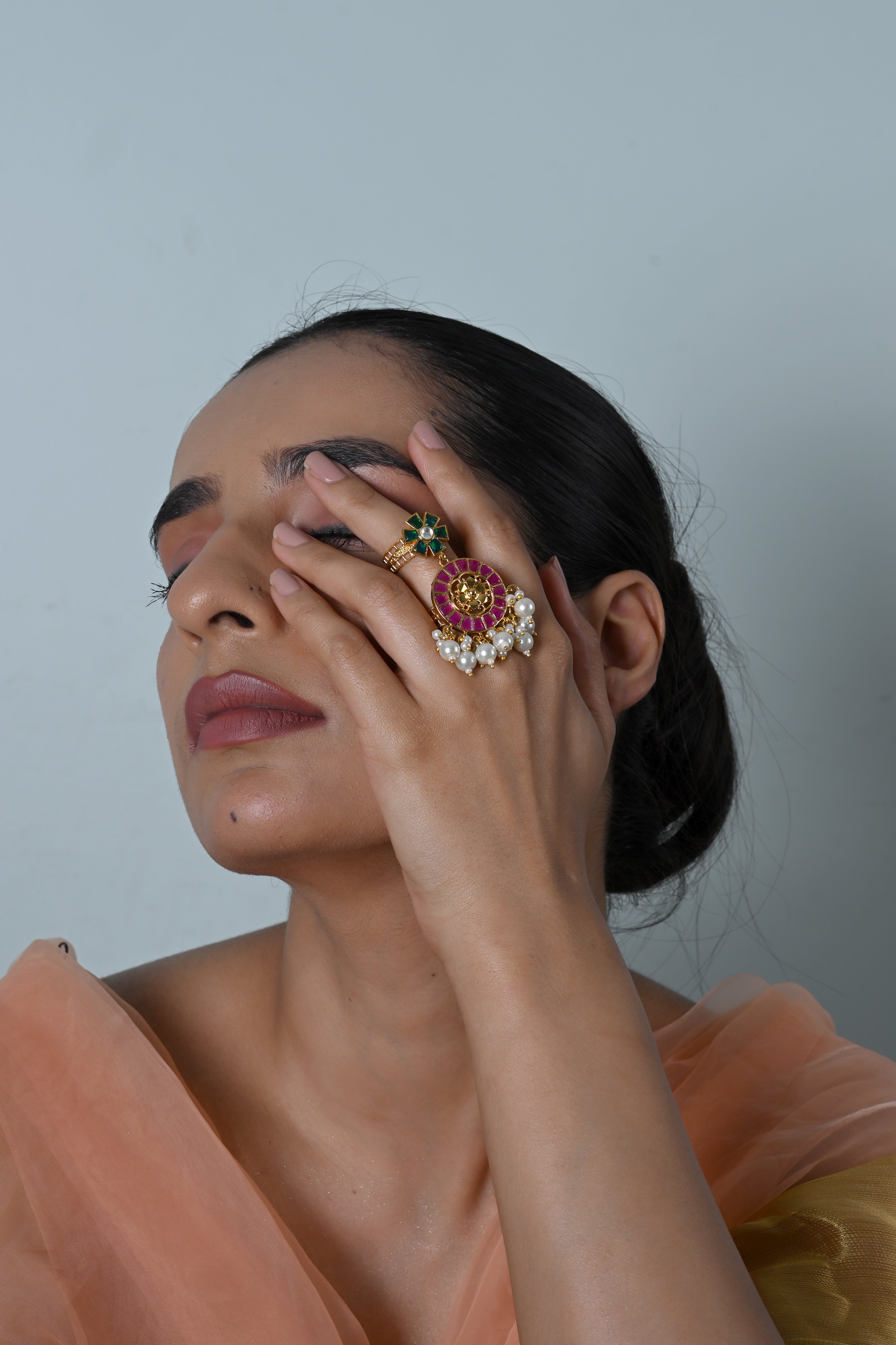 SJR0040- Multiolour Gold Plated Jadau Kundan Heritage Ring