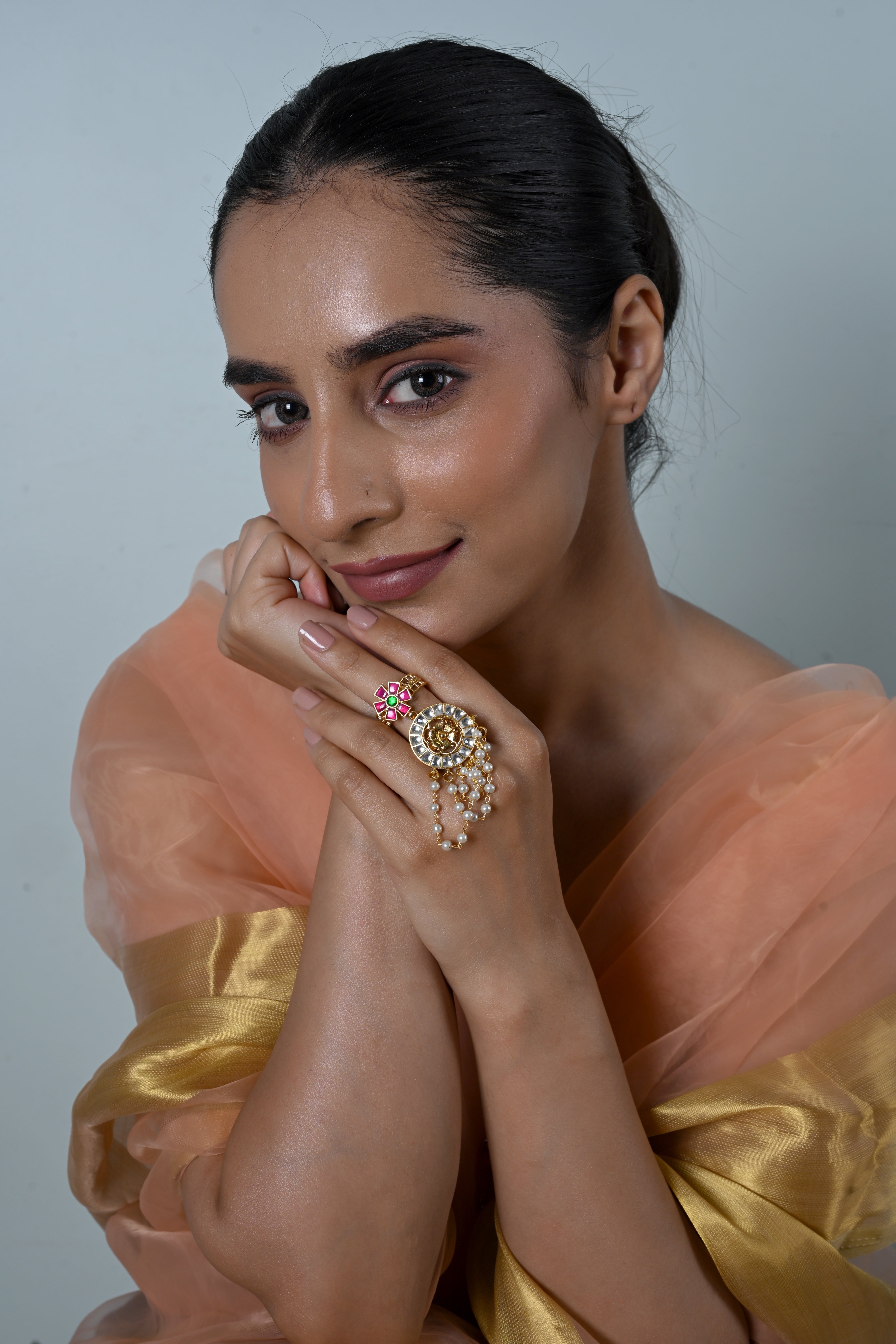 SJR0040- Multiolour Gold Plated Jadau Kundan Heritage Ring