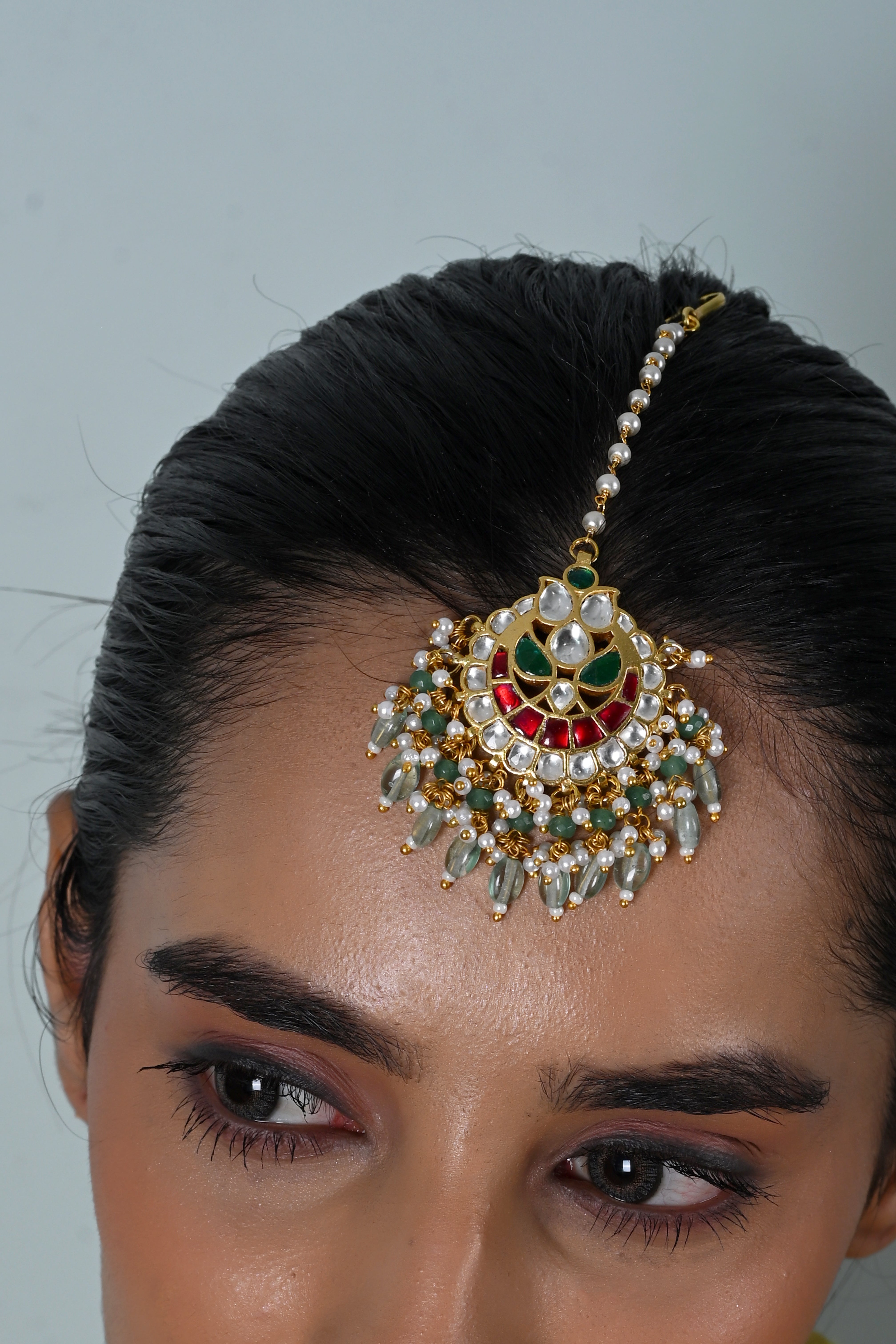 SJT1054- Multicolour Gold Plated Jadau Kundan Maang Tika