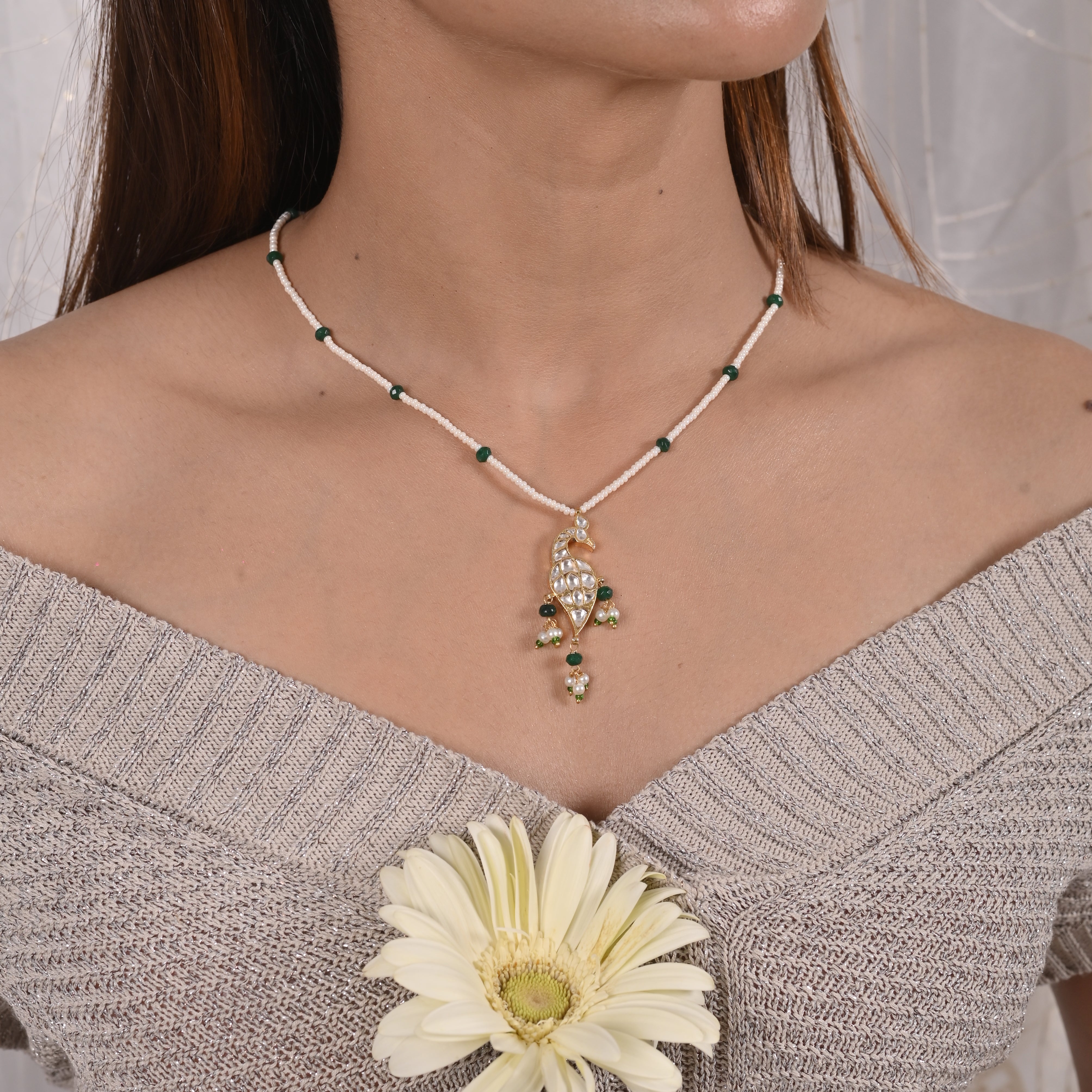 Neha Peacock Motif Kundan Pandent