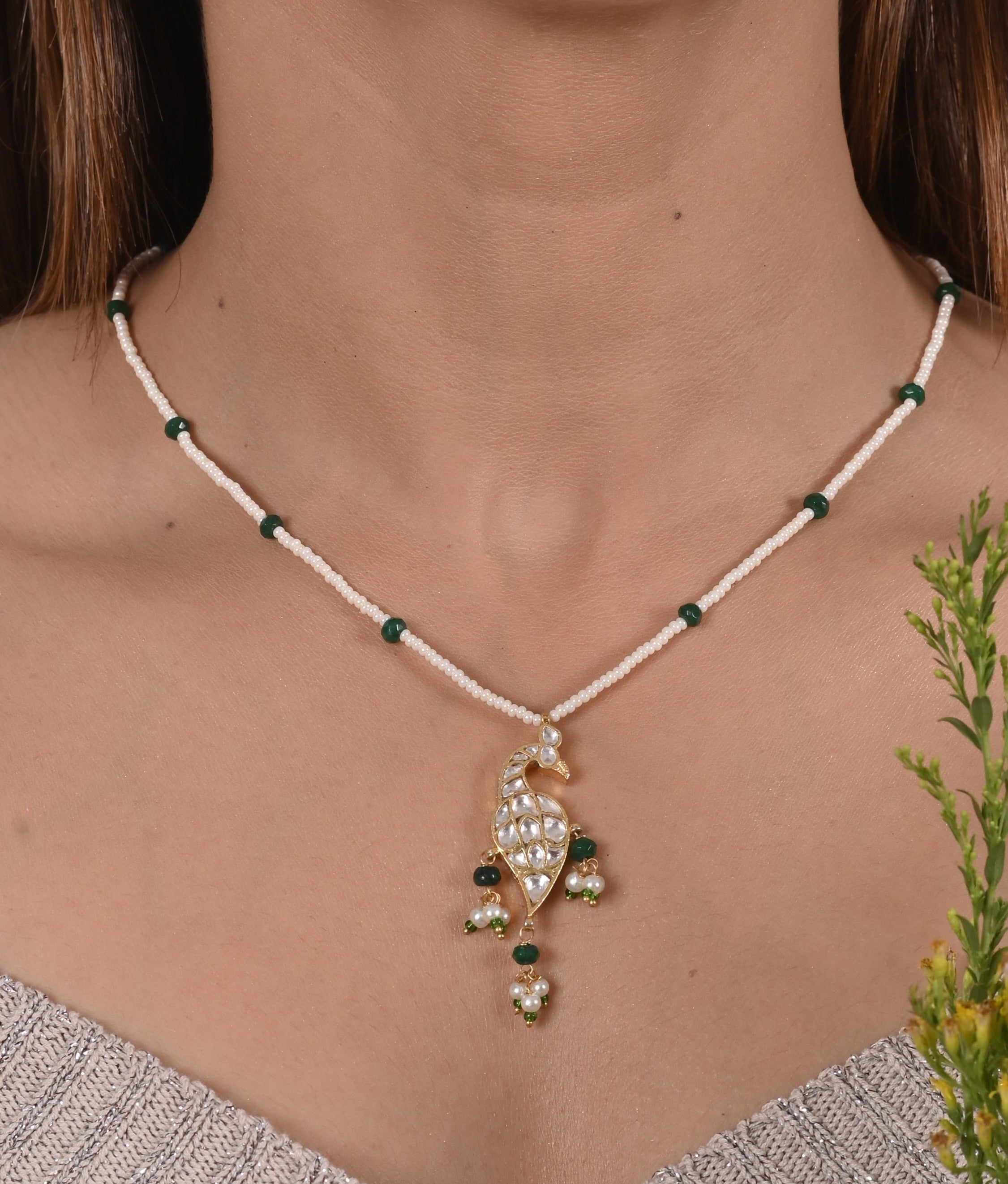 Neha Peacock Motif Kundan Pandent