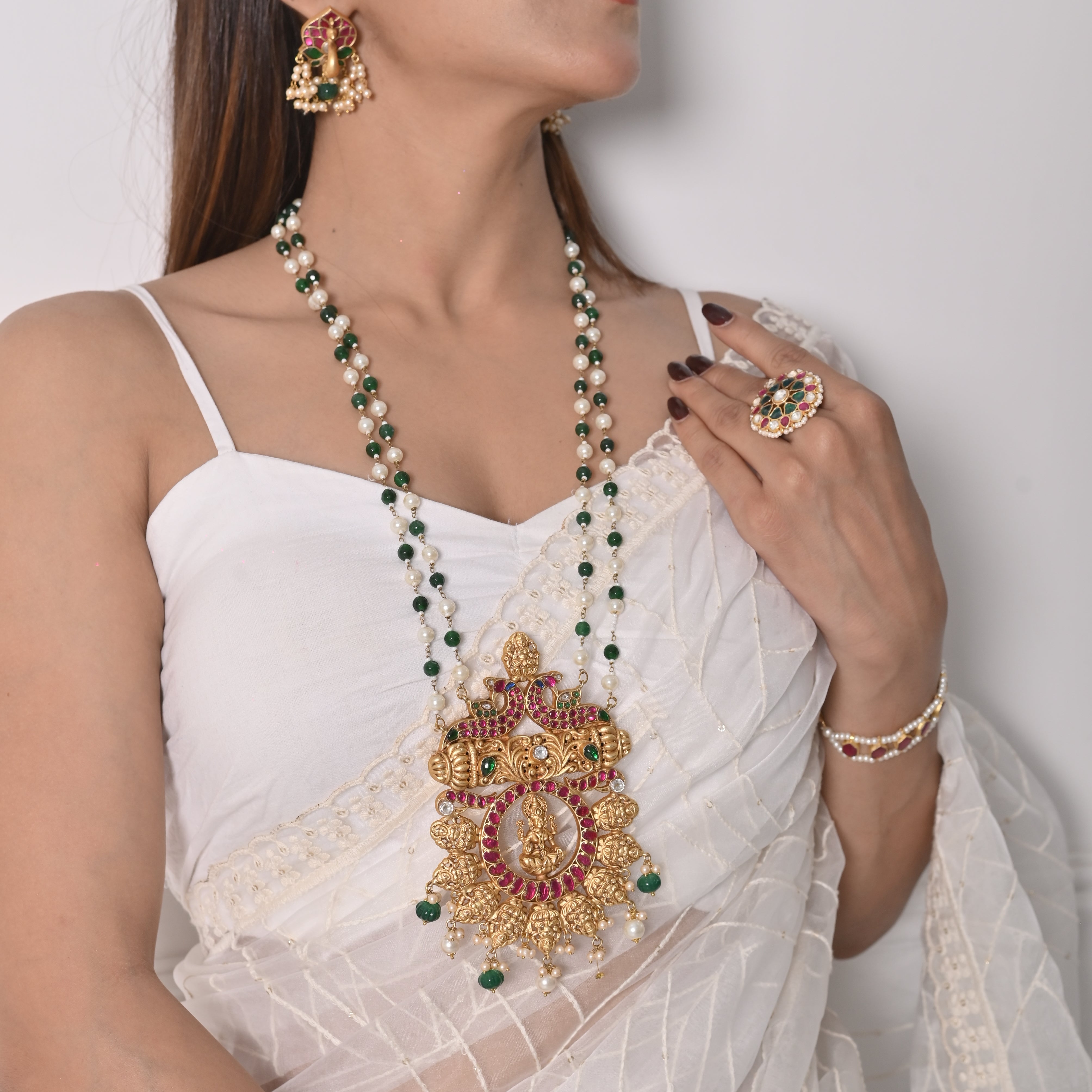 Gauri Navrattan Studded Gold Plated Necklace With Temple Work