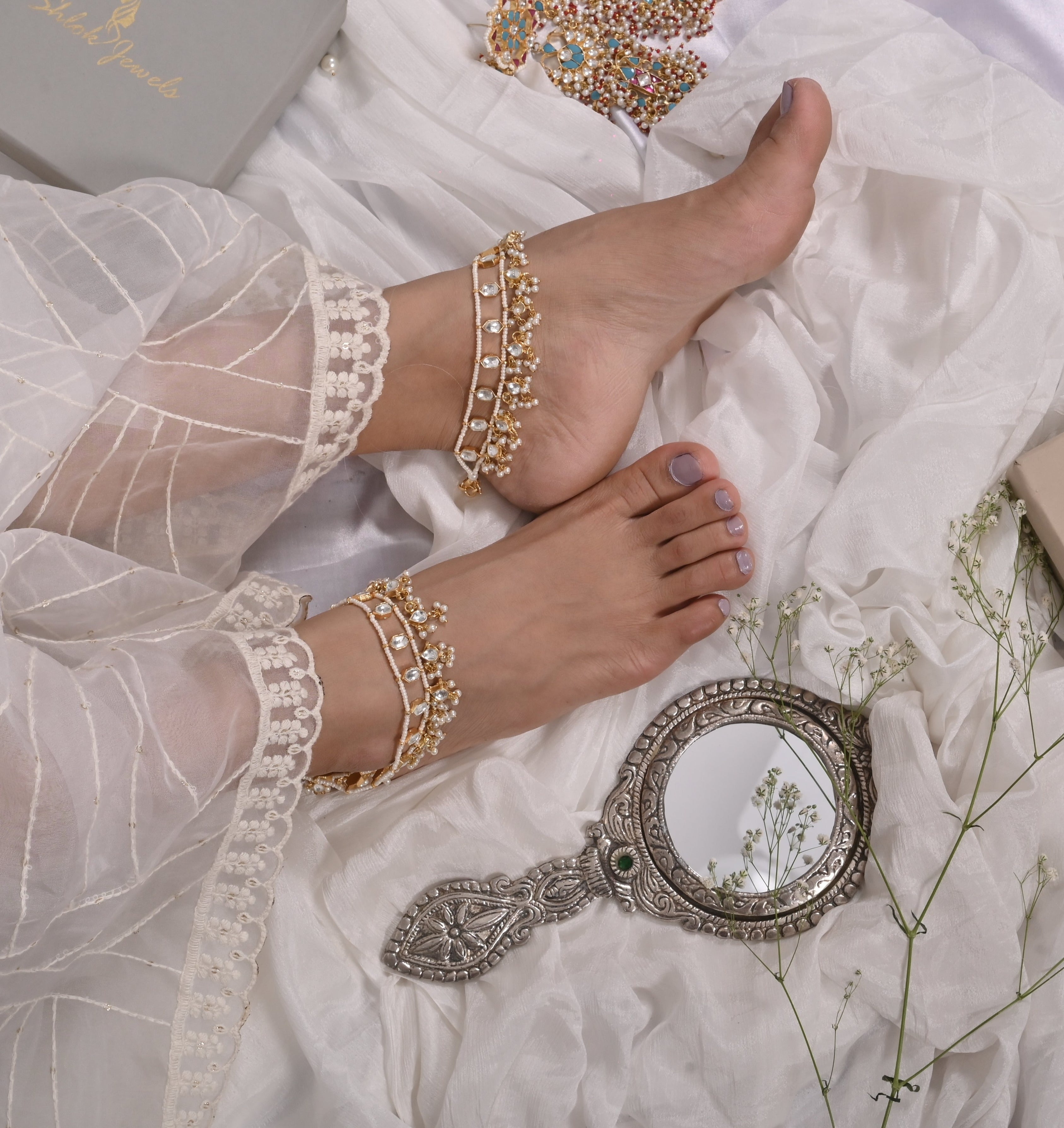 Ramira Gold Plated Kundan Anklets