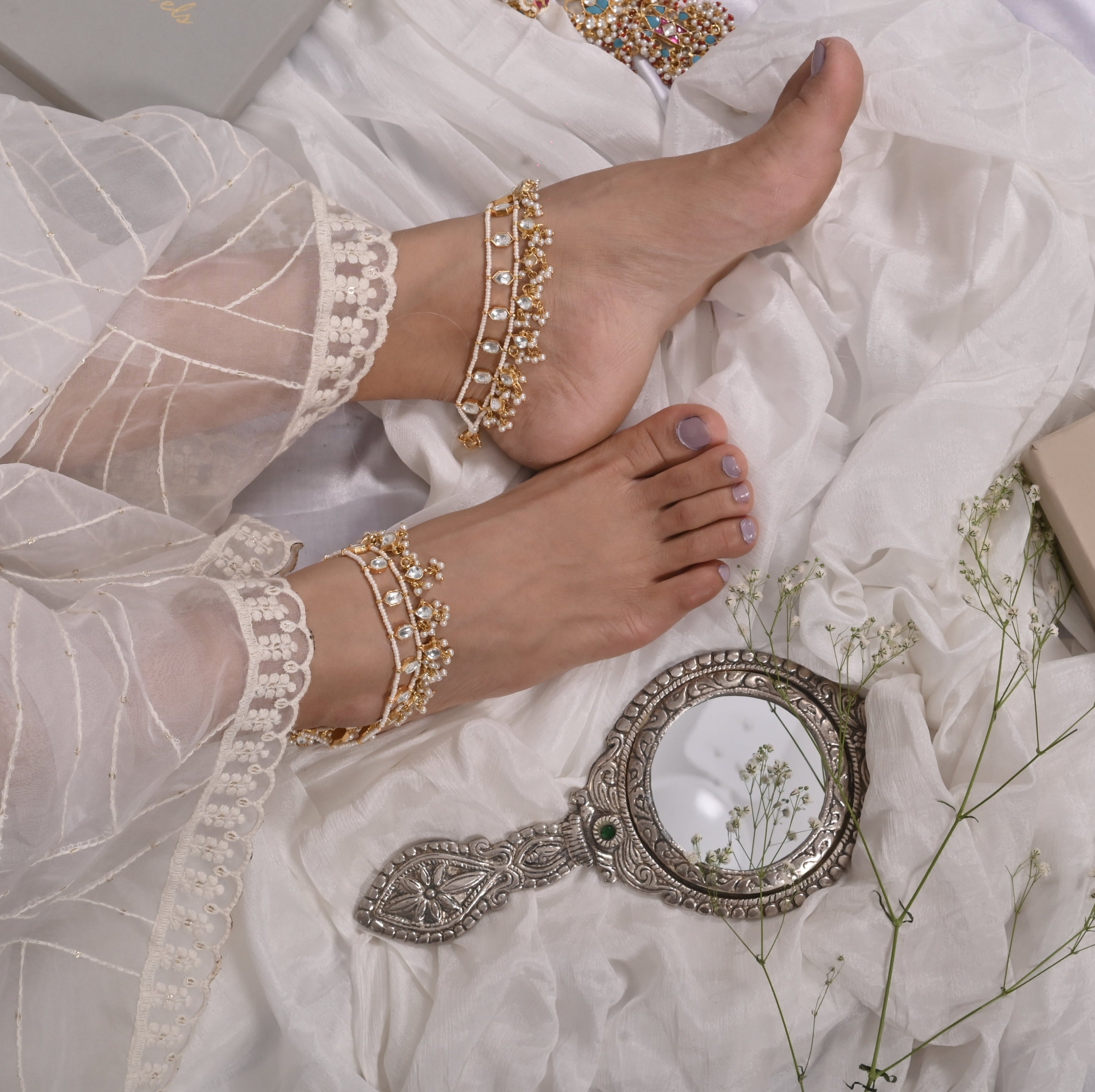 Ramira Gold Plated Kundan Anklets