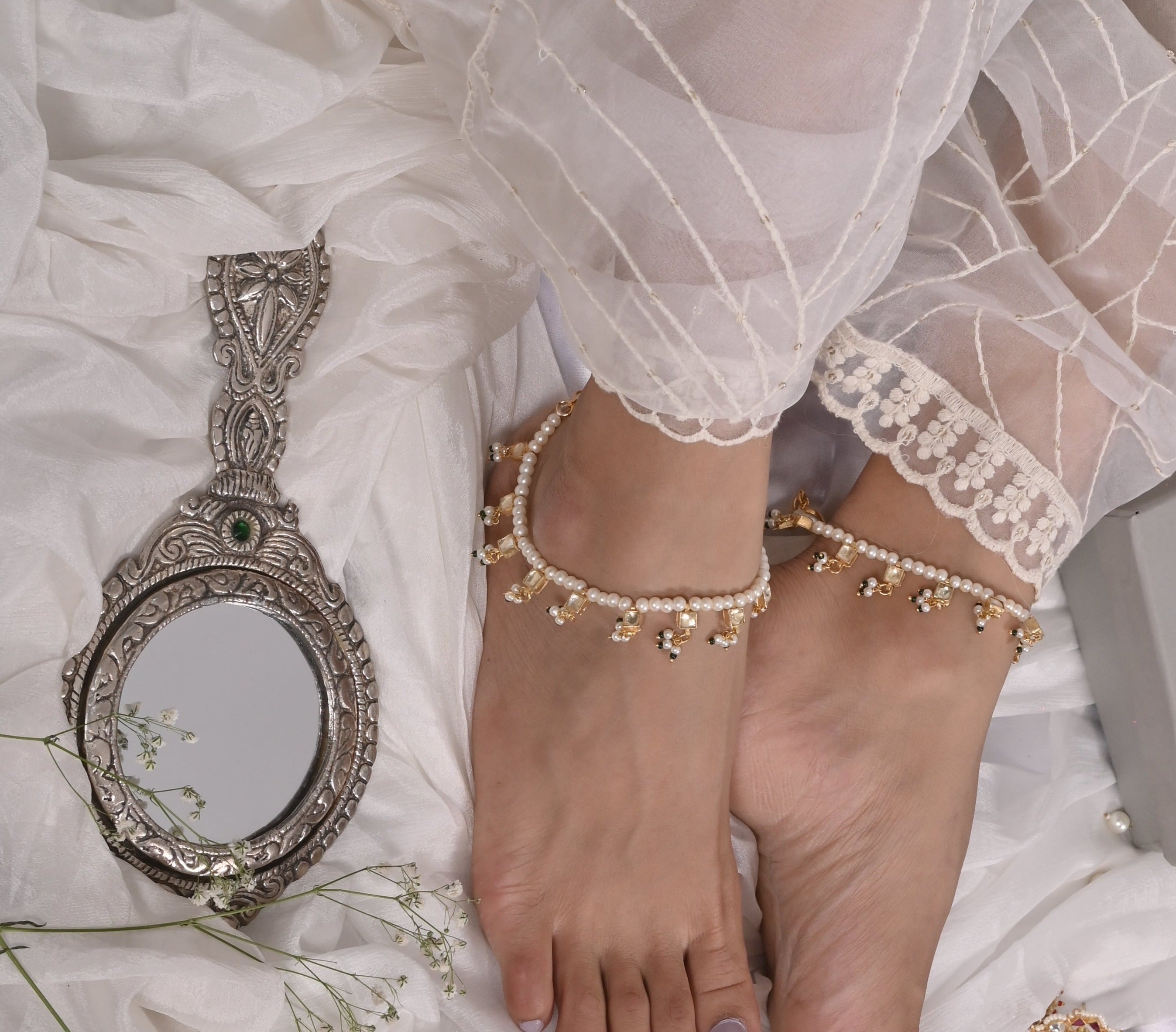 Antonio Jadau Kundan Anklets